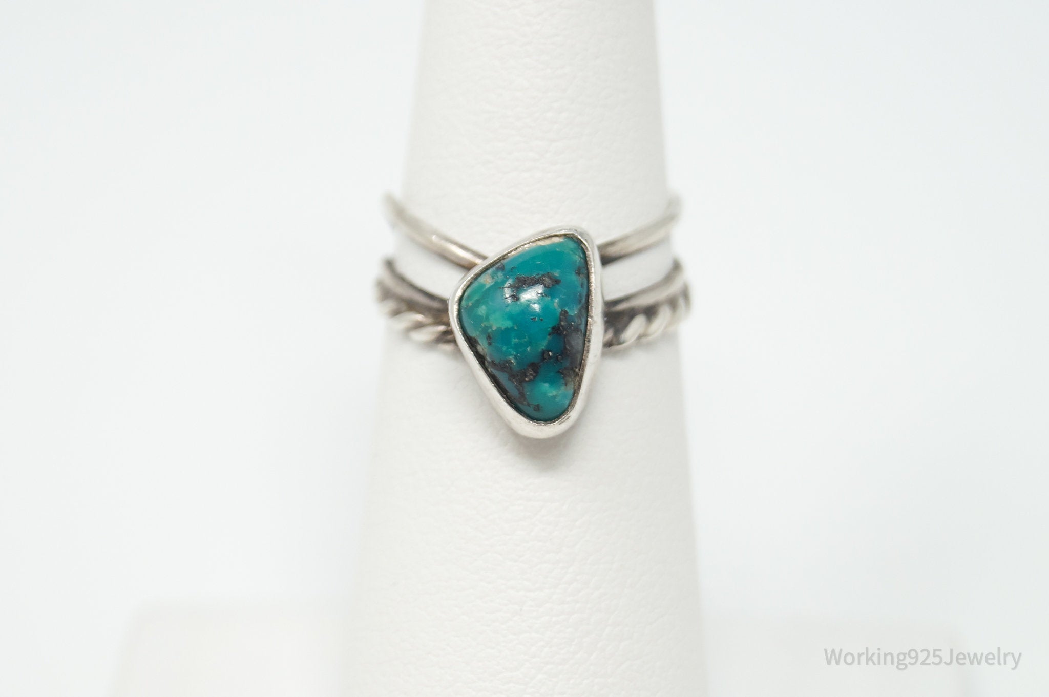 Vtg Native American Turquoise Unsigned Sterling Silver Ring - Sz 5.75