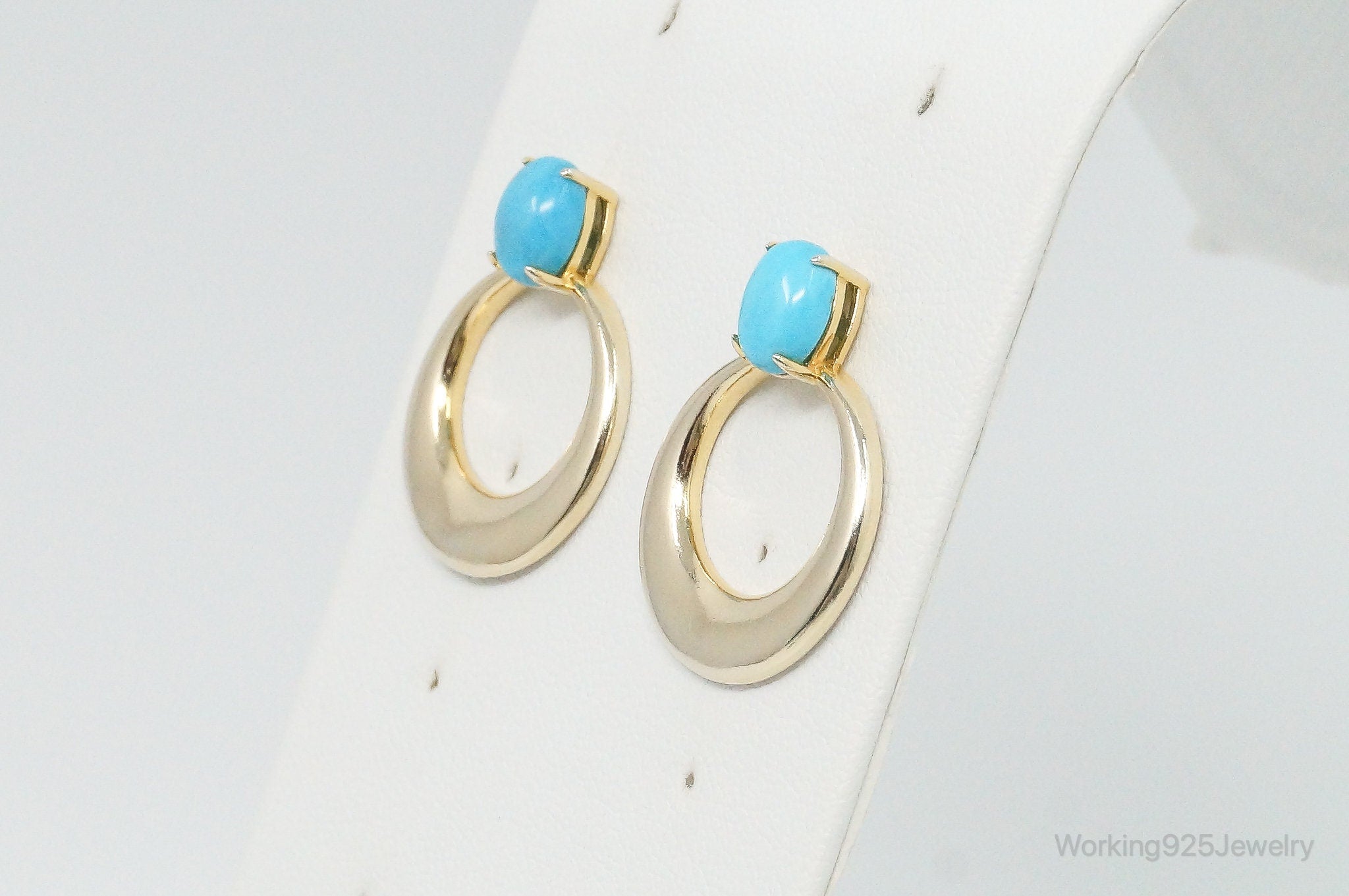 Vintage Turquoise Gold Vermeil Sterling Silver Earrings Set