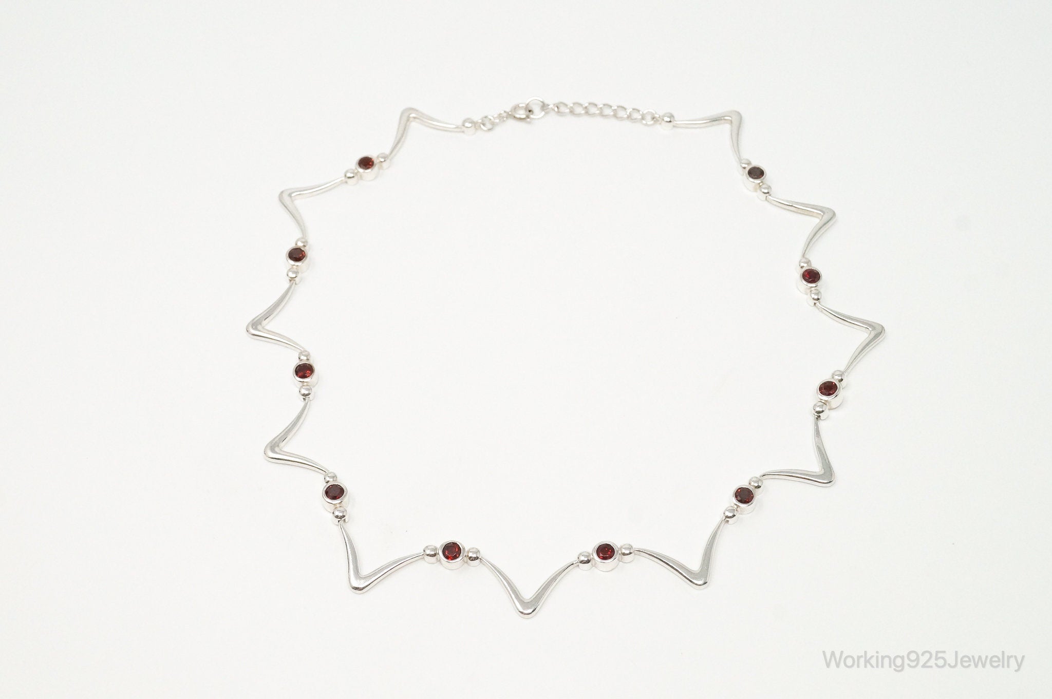 Vintage Modernist Style Garnet Sterling Silver Necklace