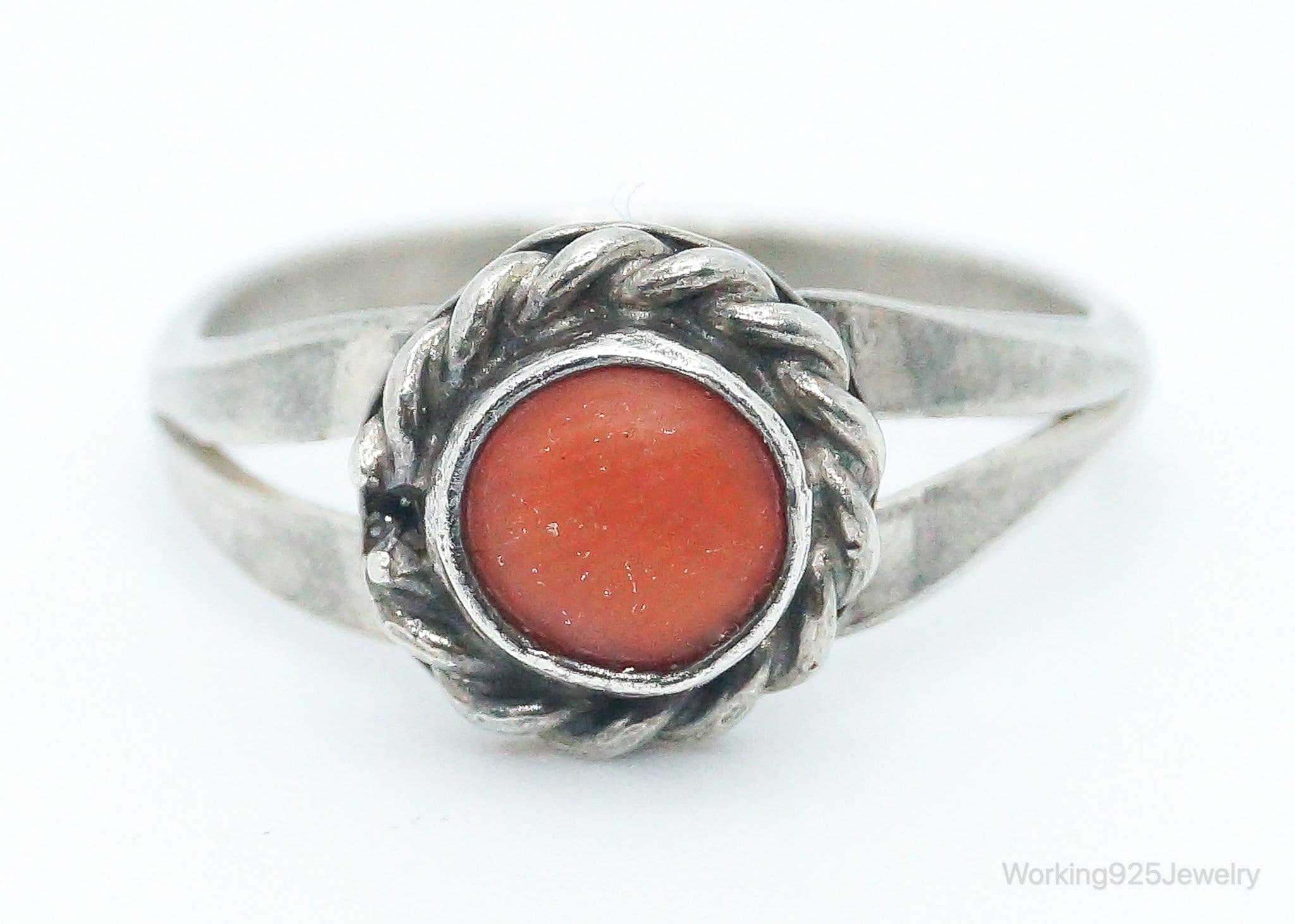 Vintage Native American Coral Sterling Silver Ring - Size 6.75