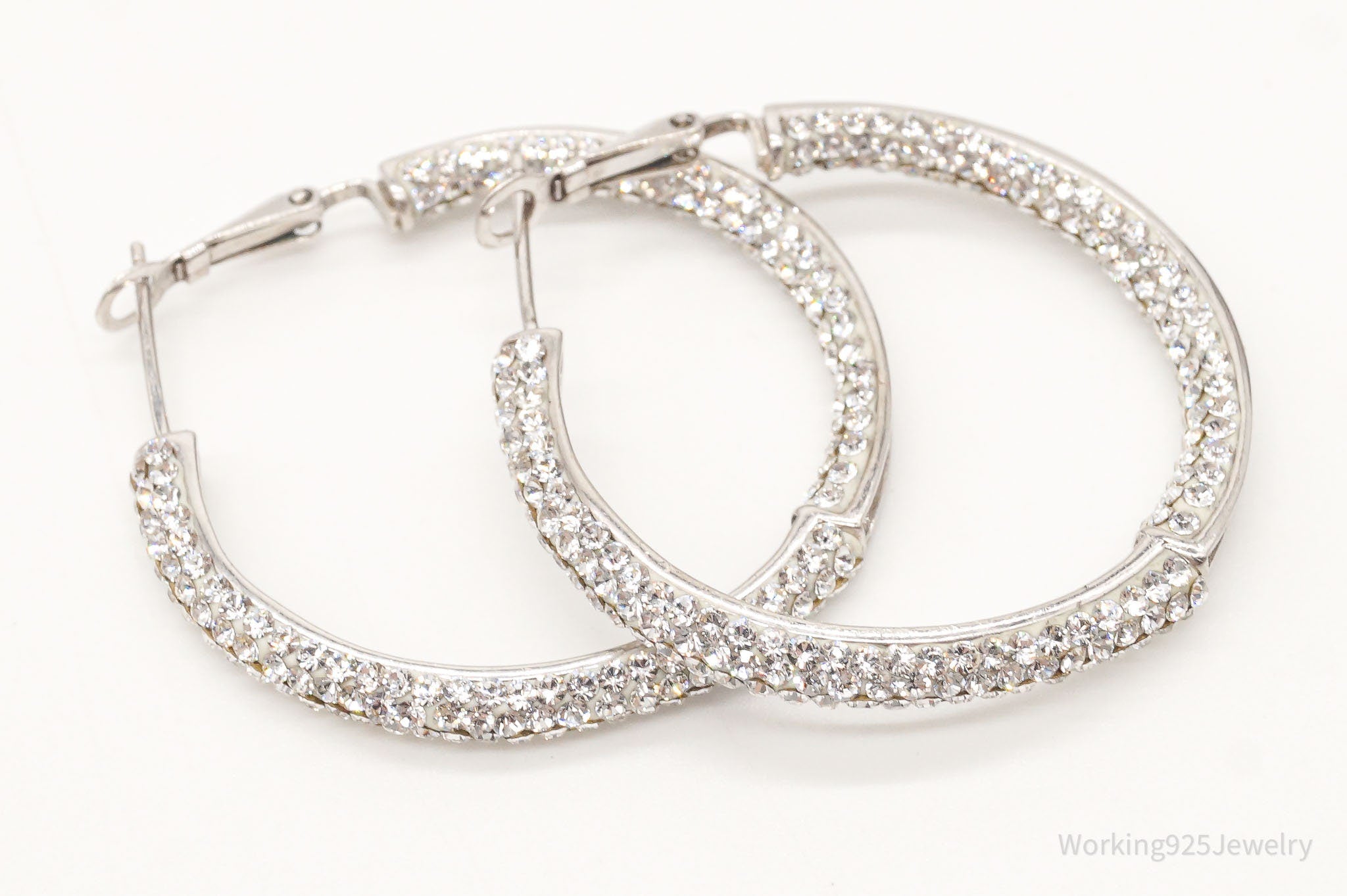 Vintage Swarovski Crystal Sterling Silver Hoop Earrings