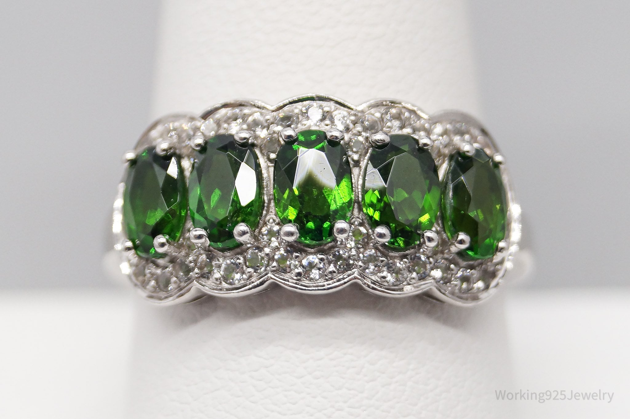 Green Chrome Diopside White Topaz Sterling Silver Ring - Size 9.75