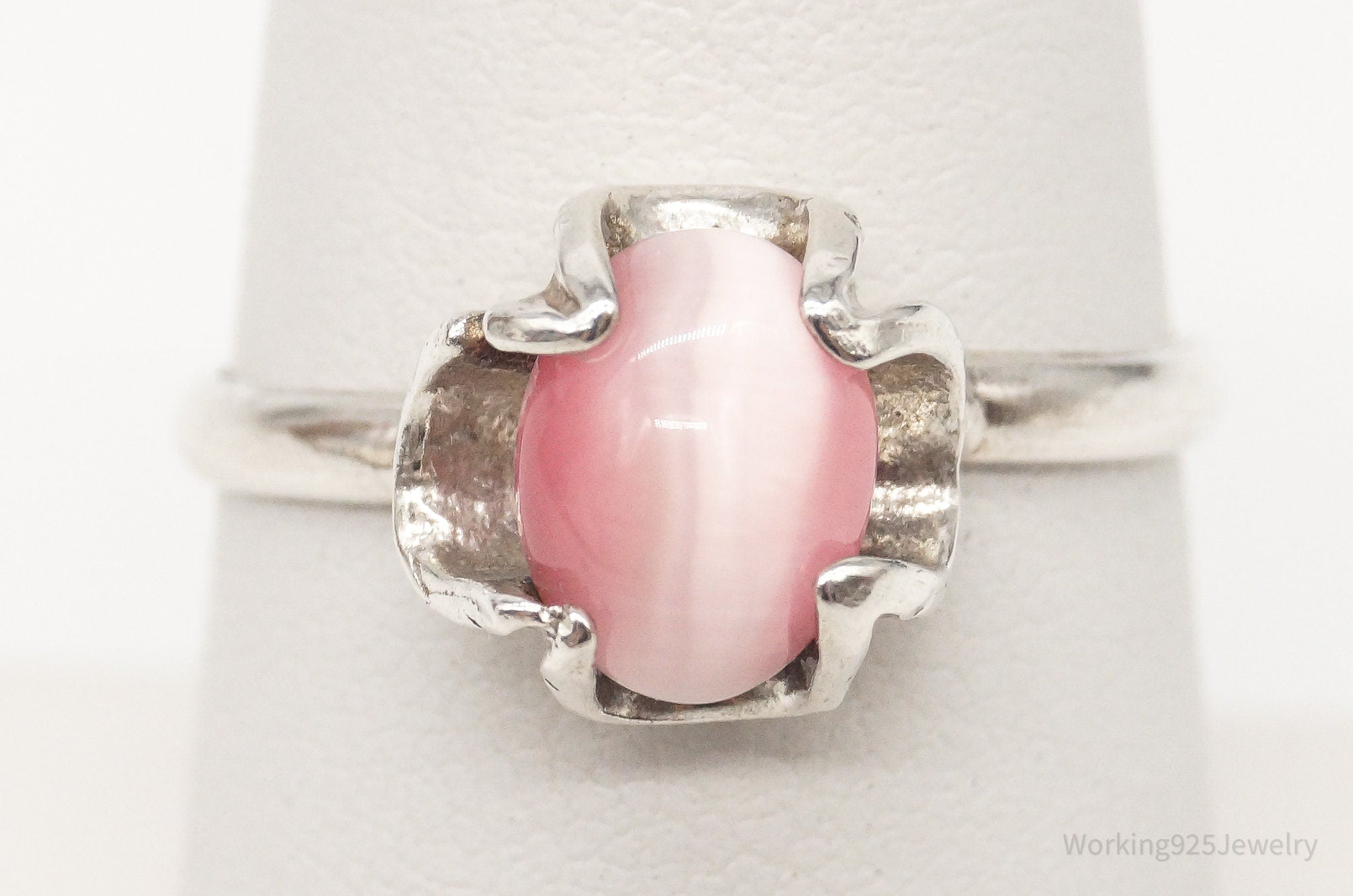 Vintage Mexico Pink Tigers Eye Sterling Silver Southwestern Ring Size 7.5