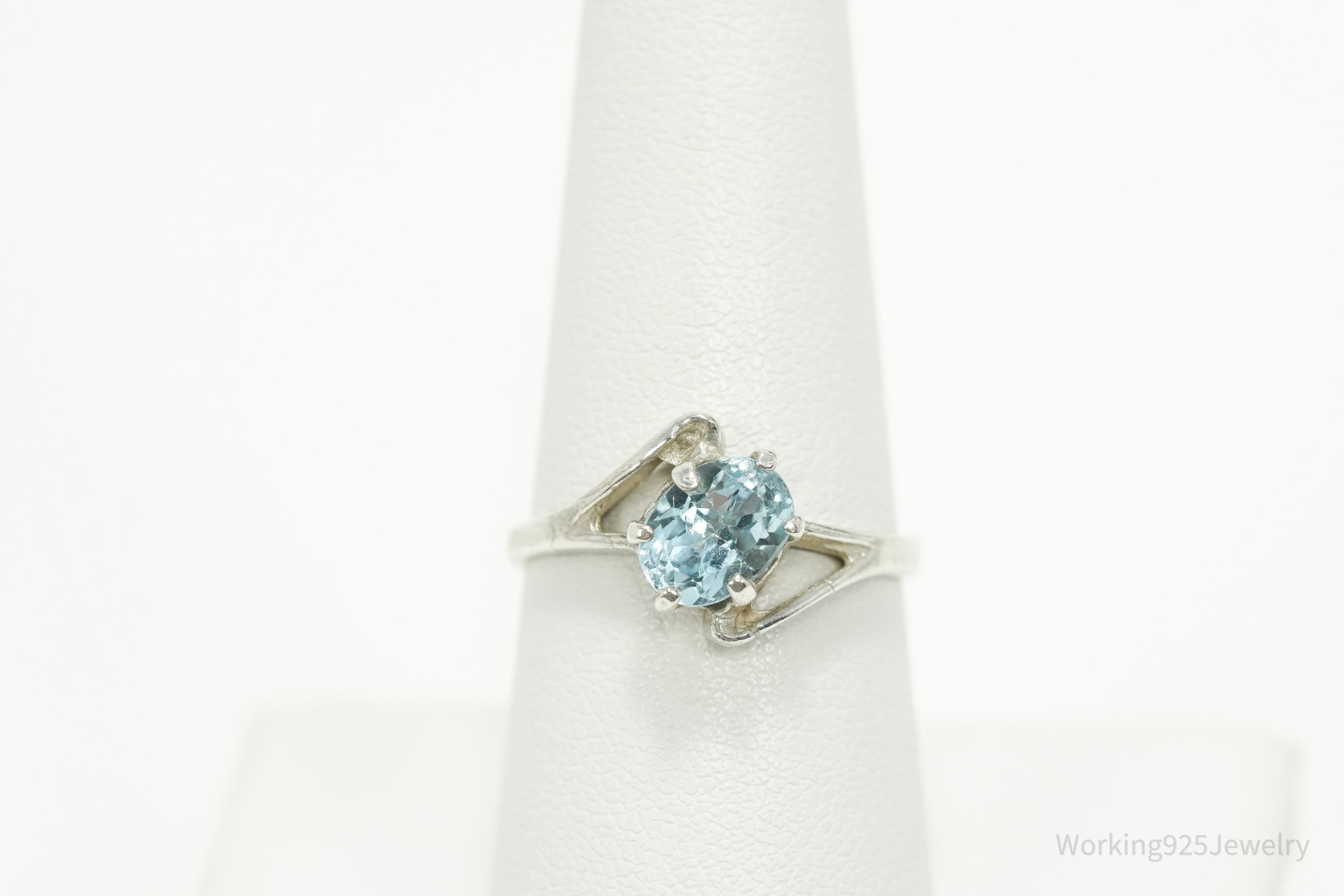 Vintage Blue Topaz Sterling Silver Ring - Size 8