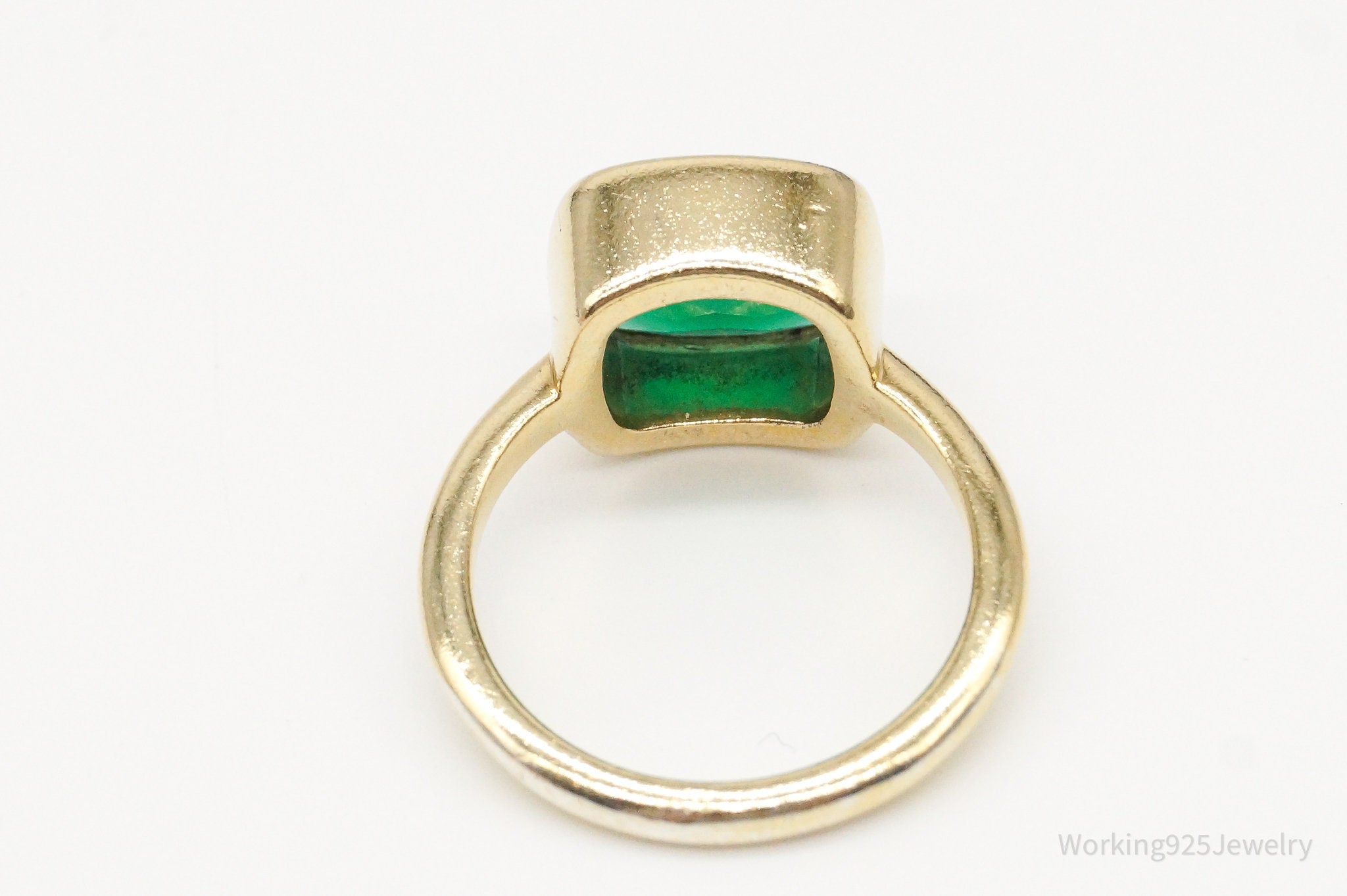 Vintage Green Onyx Gold Wash Sterling Silver Ring - Size 6.75