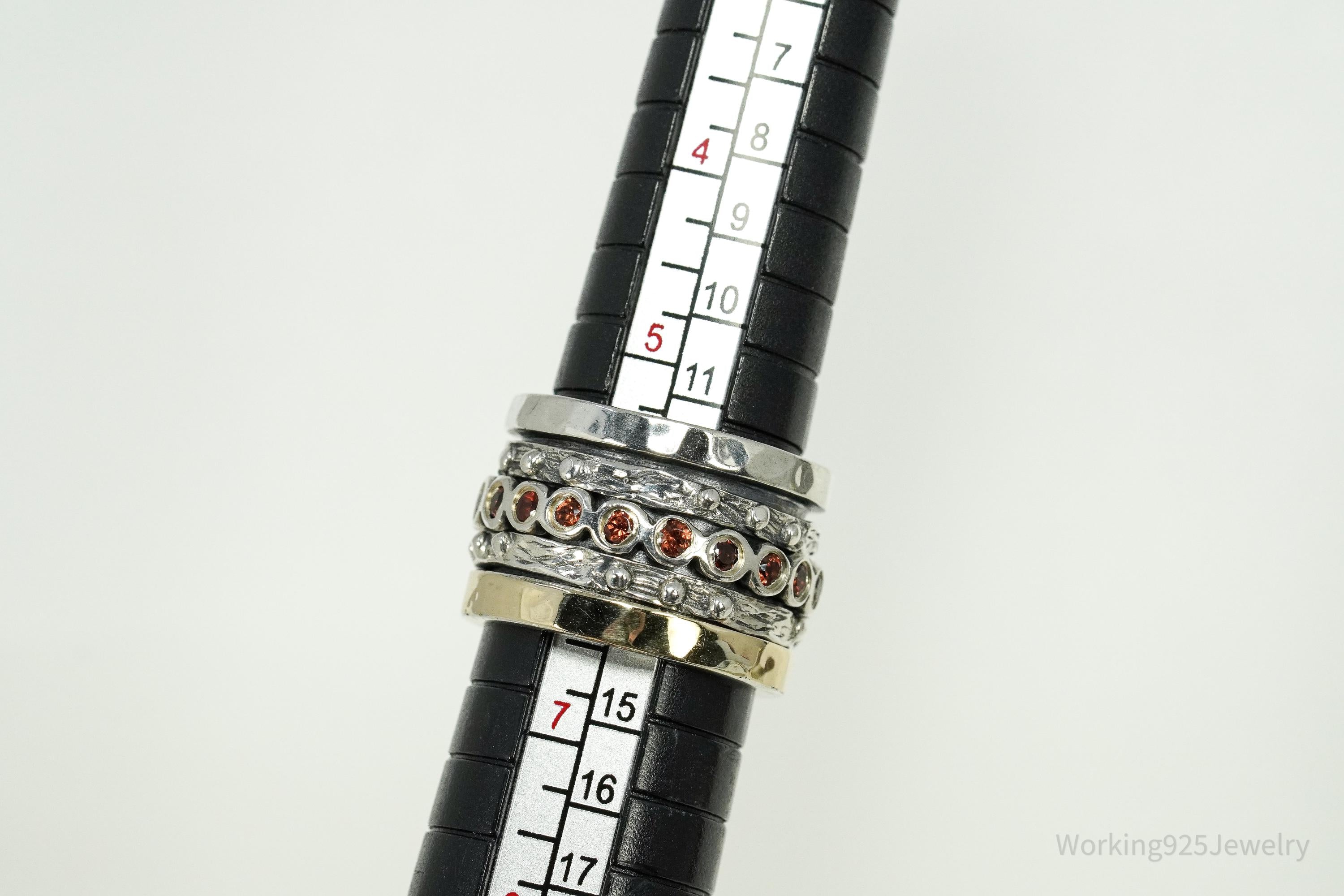 Vintage Garnet Gemstone Gold Vermeil Sterling Silver Spinner Band Ring- Size 6.5