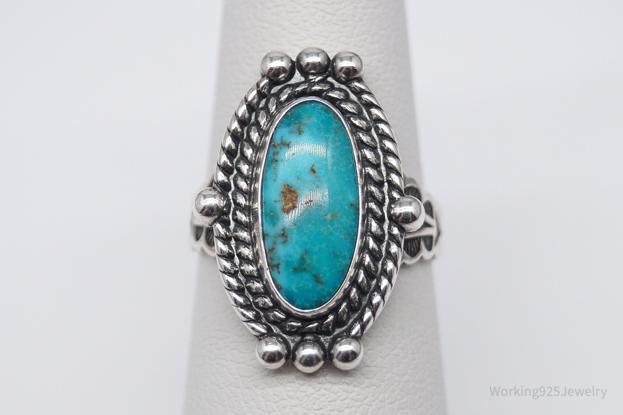Vintage Handmade Native American Turquoise Sterling Silver Ring - Size 5.75