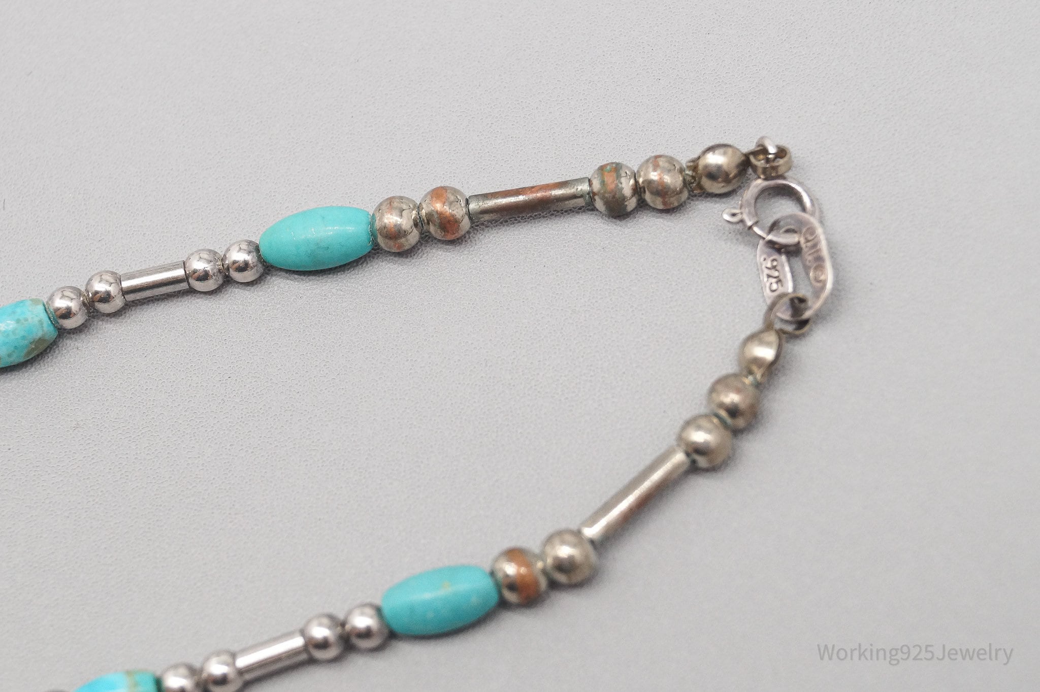 VTG Native QT Turquoise Bead Sterling Silver Plated Necklace