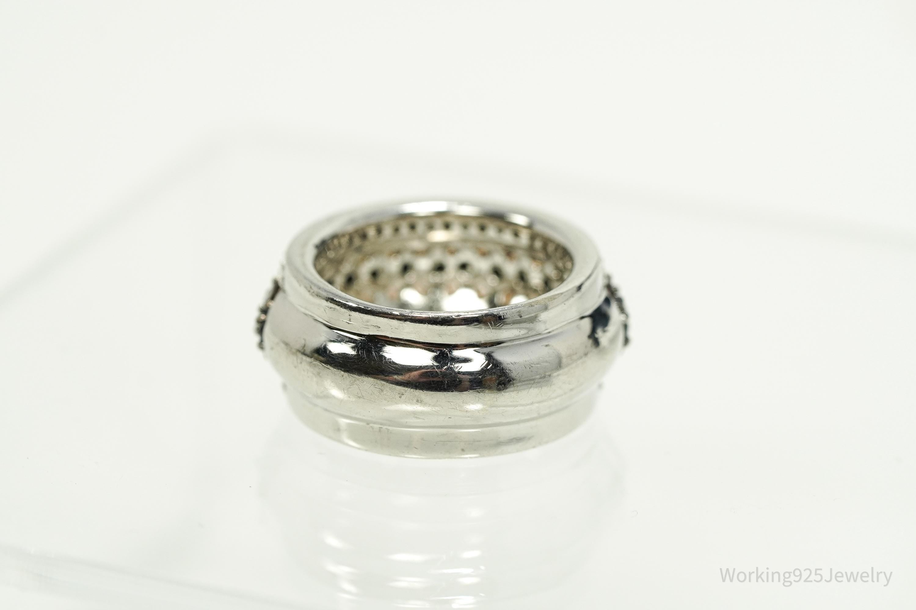 Designer Black Spinel, Citrine, & Cubic Zirconia Sterling Silver Ring Size 6.25