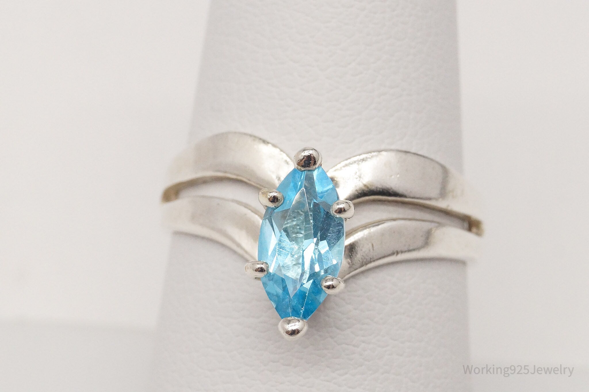 Vintage Designer Blue Topaz Sterling Silver Ring - Size 8