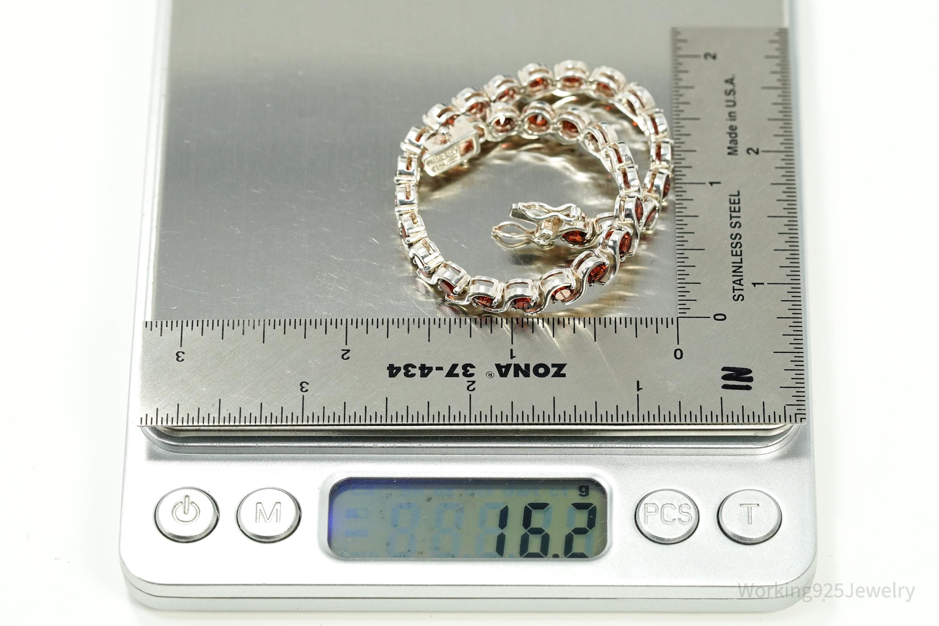 Vintage Red Garnet Sterling Silver Bracelet - 7.5"