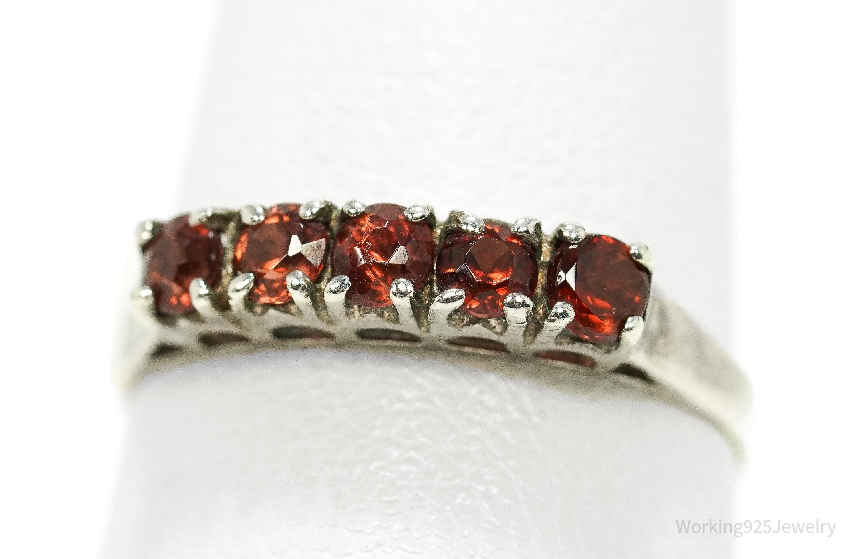 Vintage Garnet Sterling Silver Ring - Size 7.25