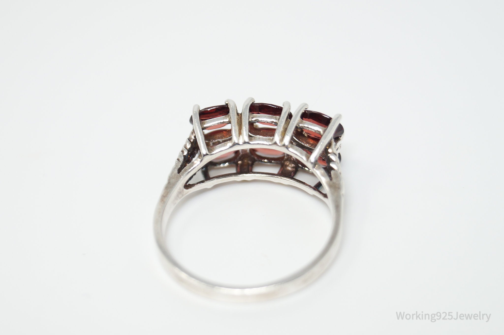 Vtg Designer JED Art Deco Garnet CZ Statement Ring Sterling Silver - Size 9.25