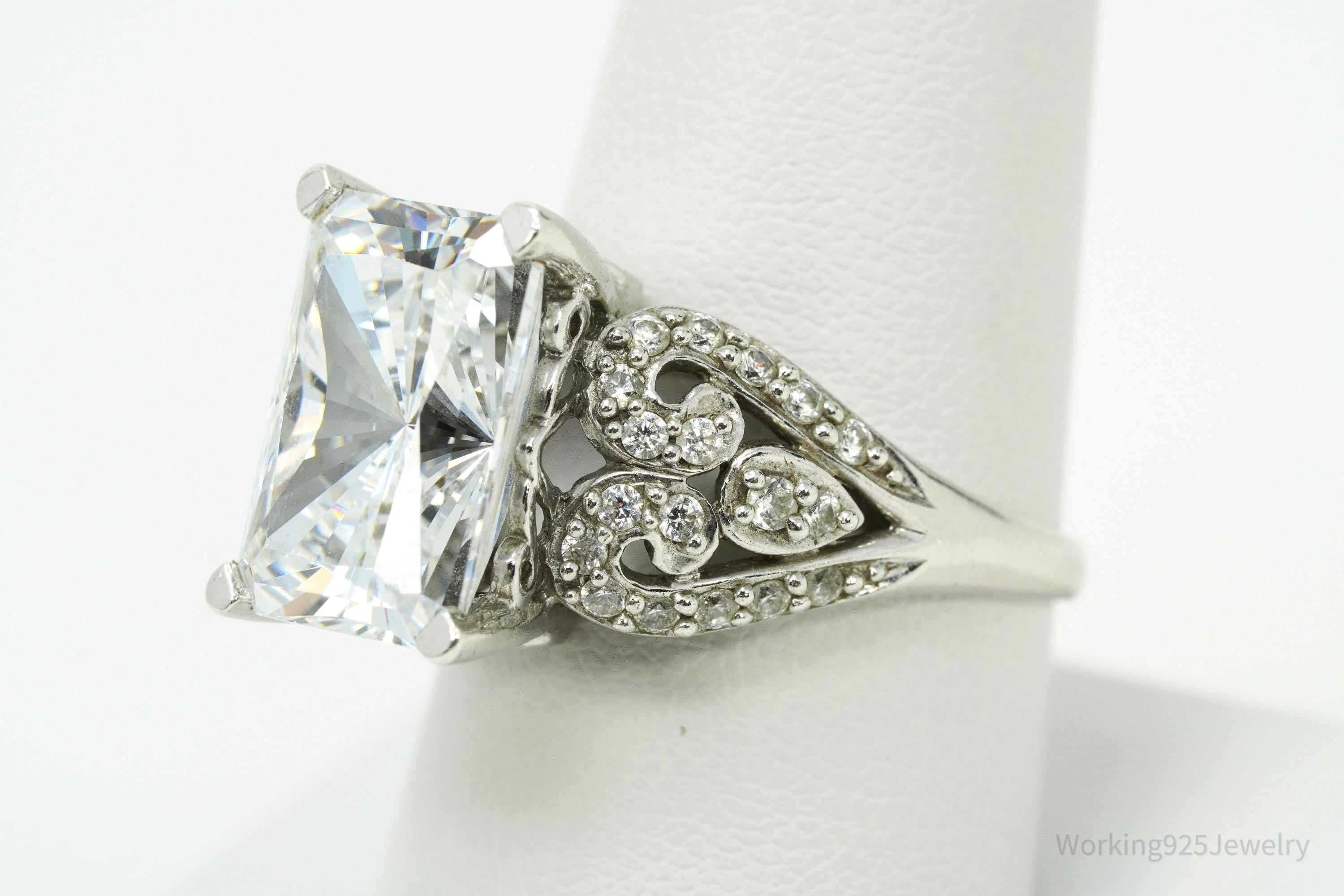 Vintage MEDA Large Cubic Zirconia Sterling Silver Ring Size 9