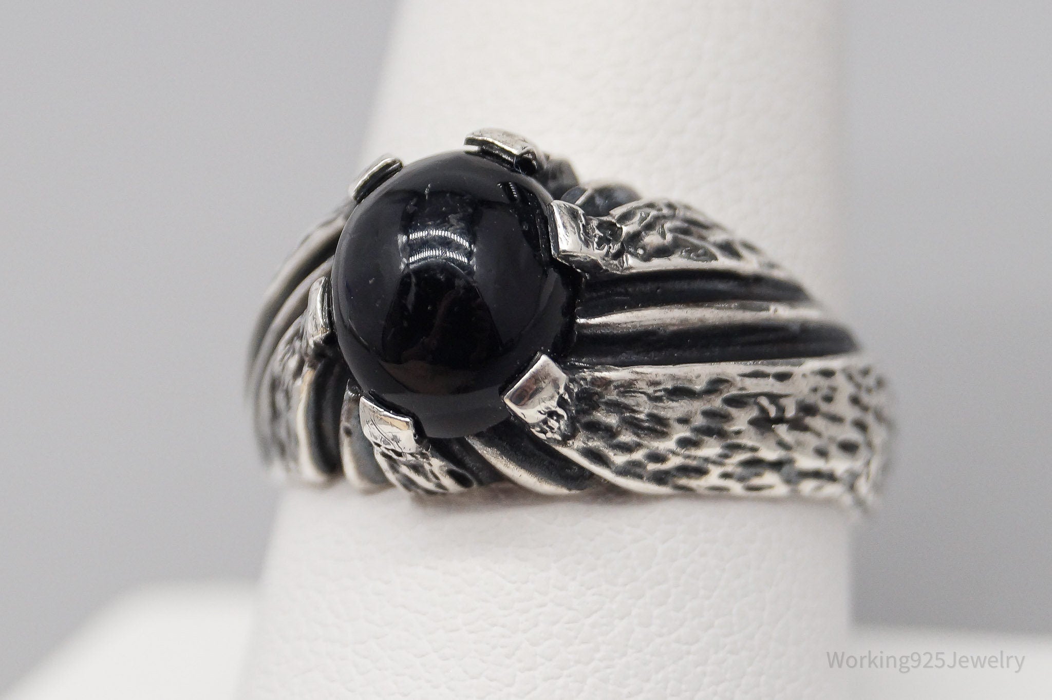 Vintage Black Onyx Sterling Silver Ring - Size 9.25