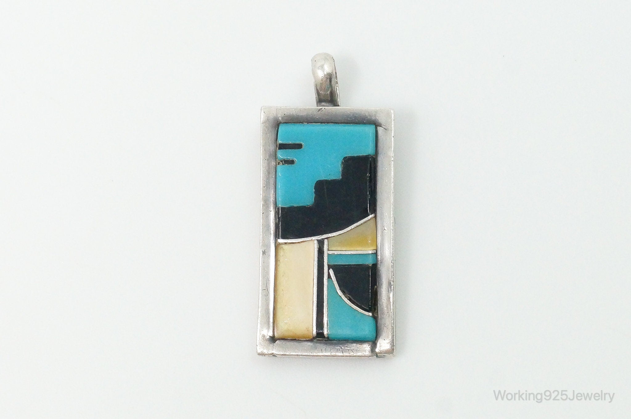 Vintage Native American Multi Gem Inlay Sterling Silver Pendant