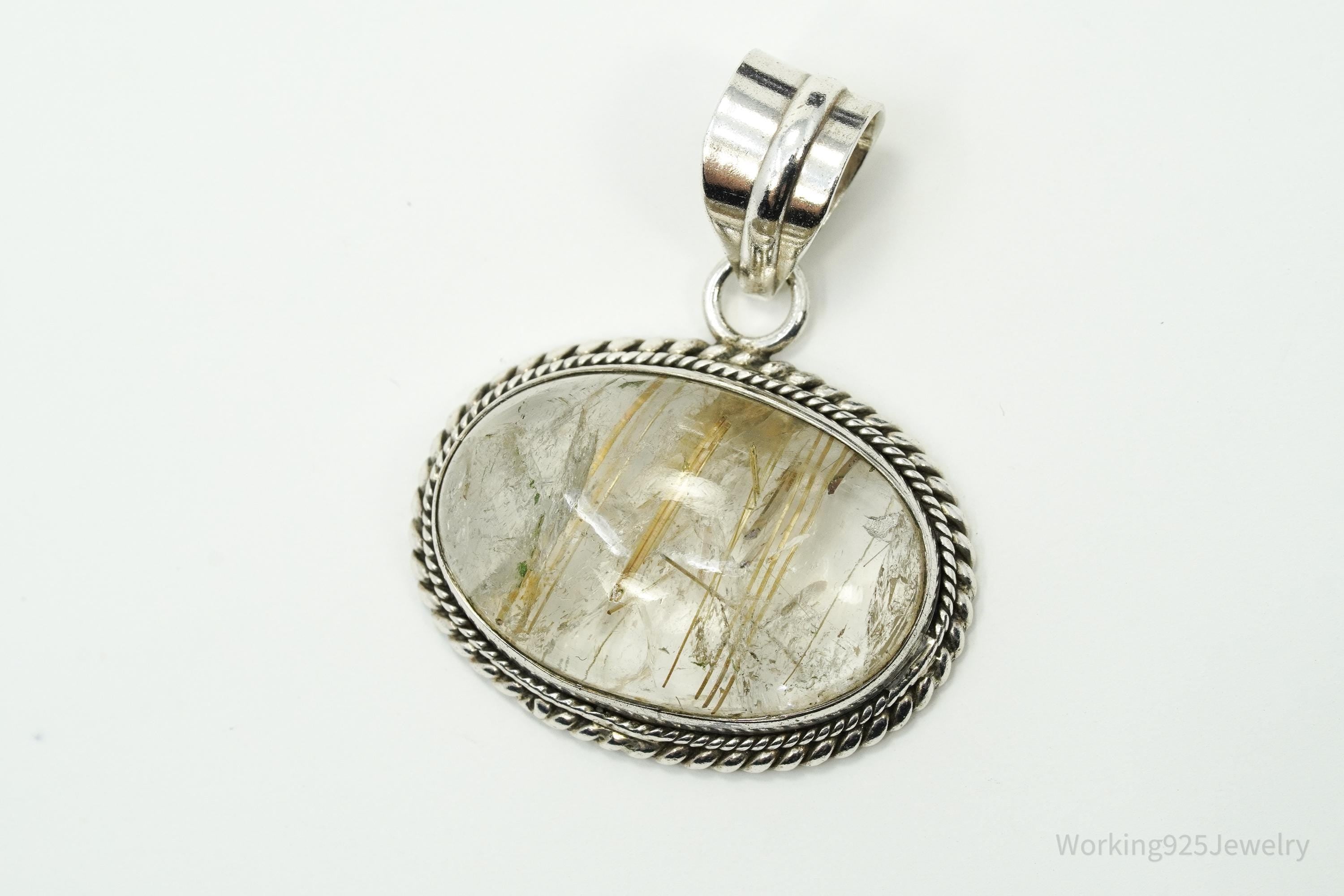 Vintage Rutilated Quartz Sterling Silver Southwestern Necklace Pendant