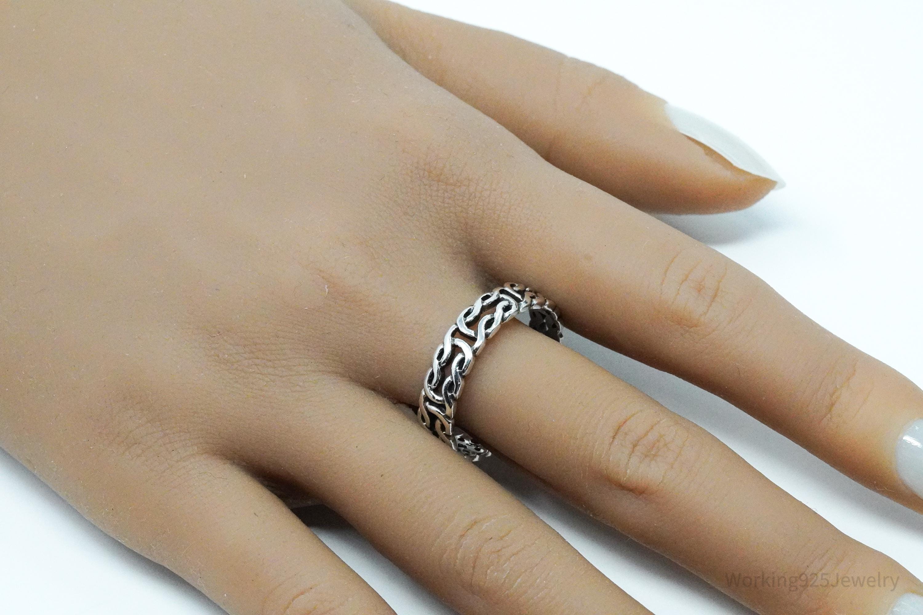 Vintage Celtic Knot Design Sterling Silver Band Ring - Size 13