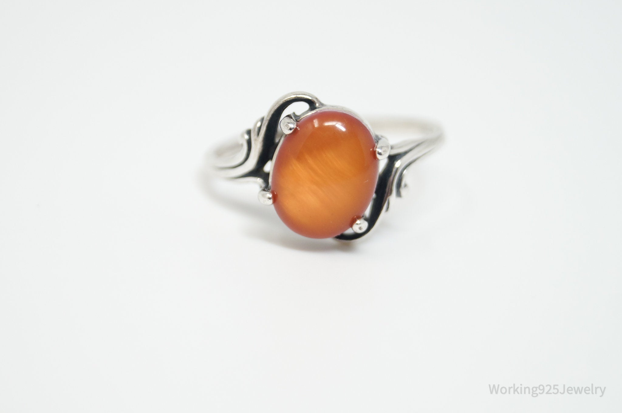 Vtg Wheeler Manufacturing Co Orange Stone Sterling Silver Ring - Size 8