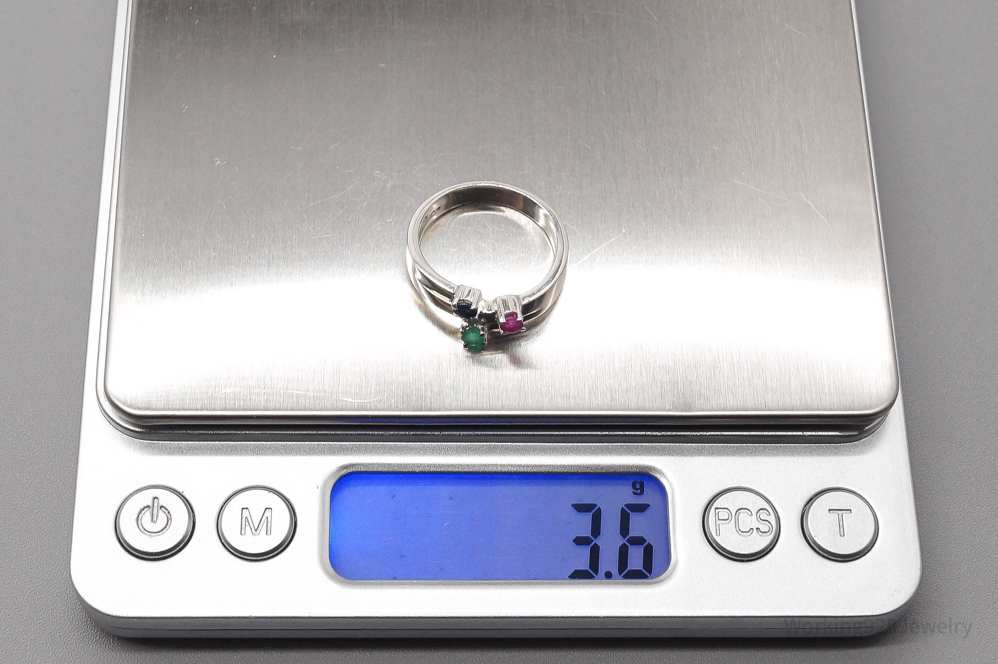 Vintage Ruby Emerald Sapphire Sterling Silver Ring - Size 7