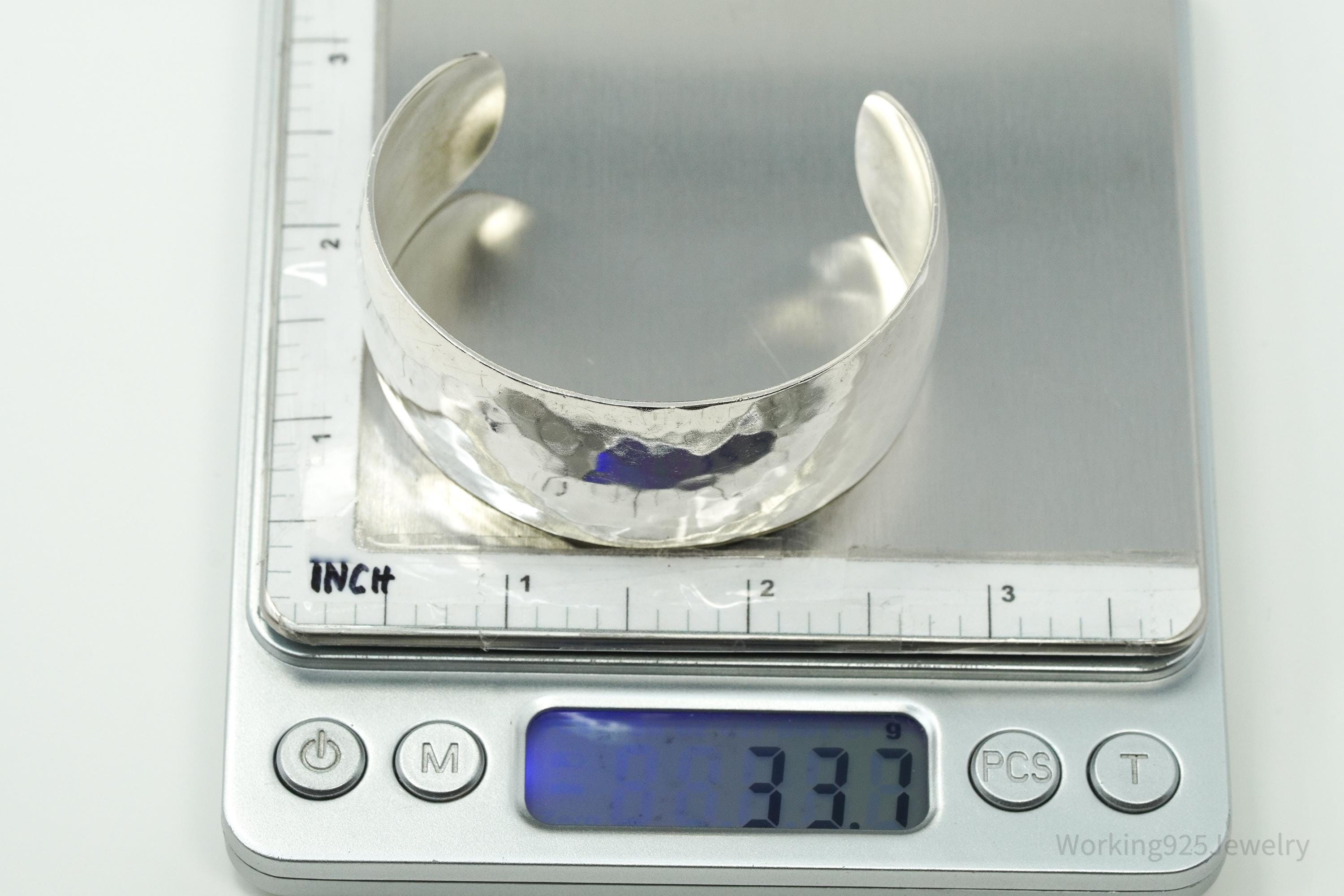 Vintage Handwrought Hammered Style Sterling Silver Cuff Bracelet 7"