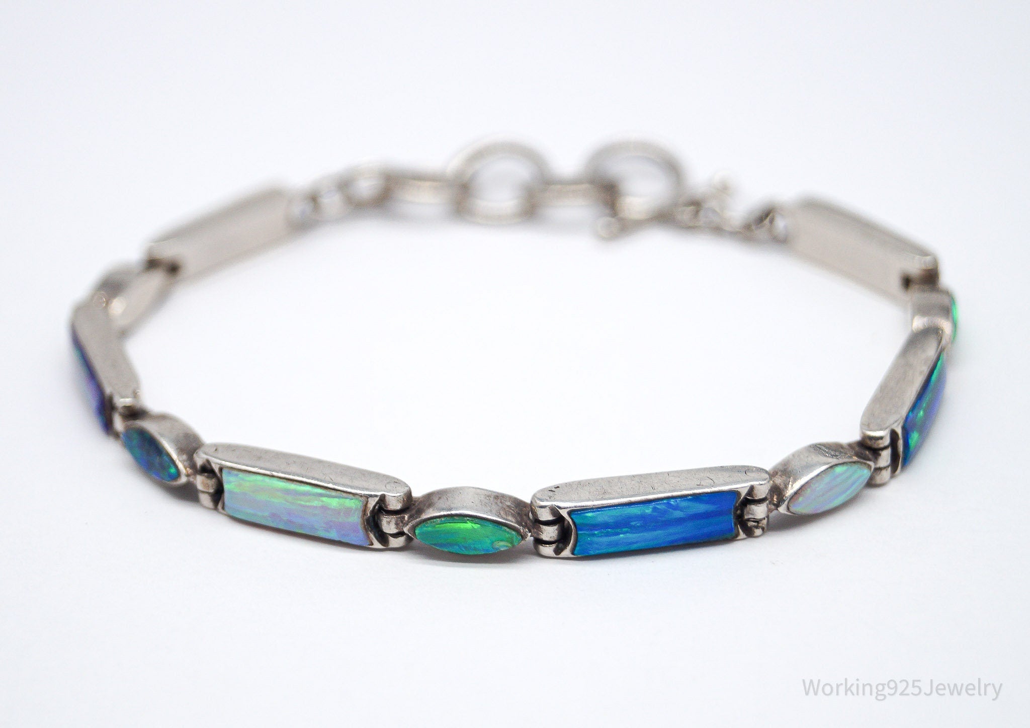 Vintage Opal Inlay Sterling Silver Bracelet - 7.5"