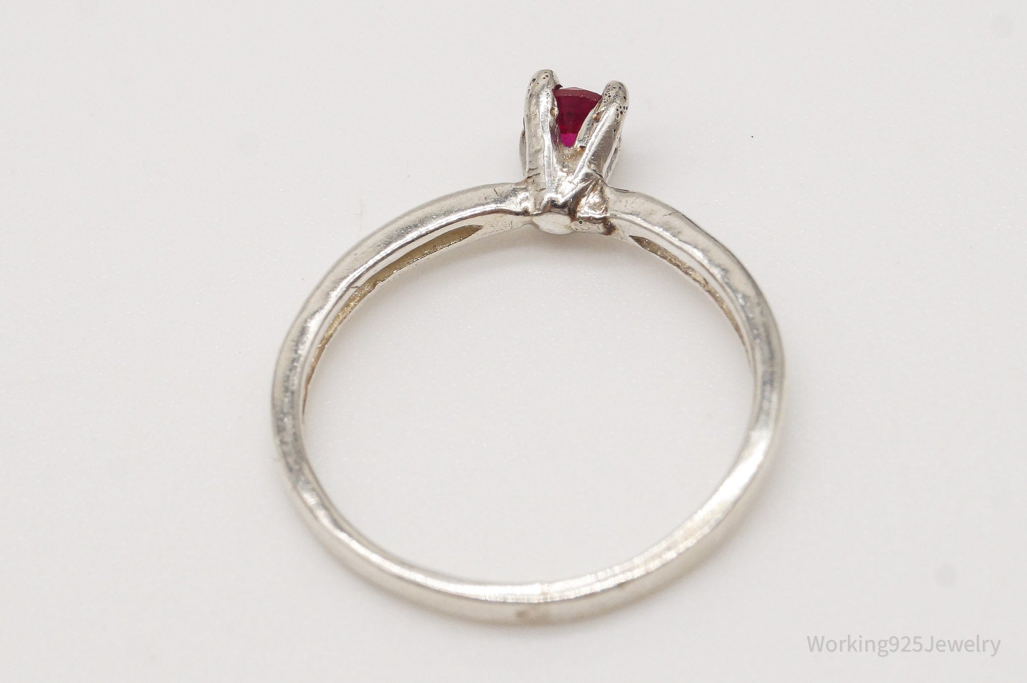 Vintage Ruby Silver Ring - Size 4