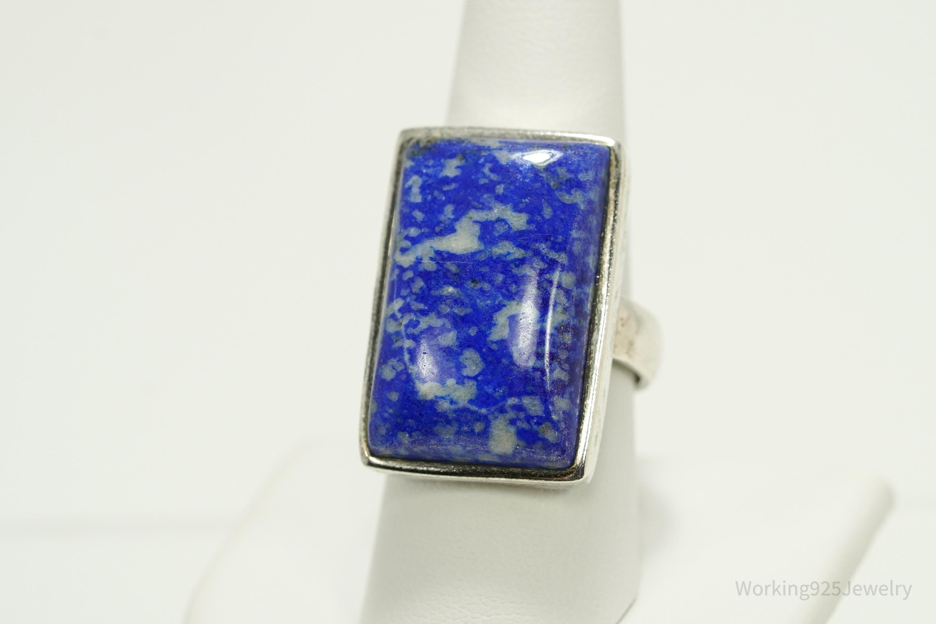 Vintage Large Lapis Lazuli Sterling Silver Ring - Size 10.25