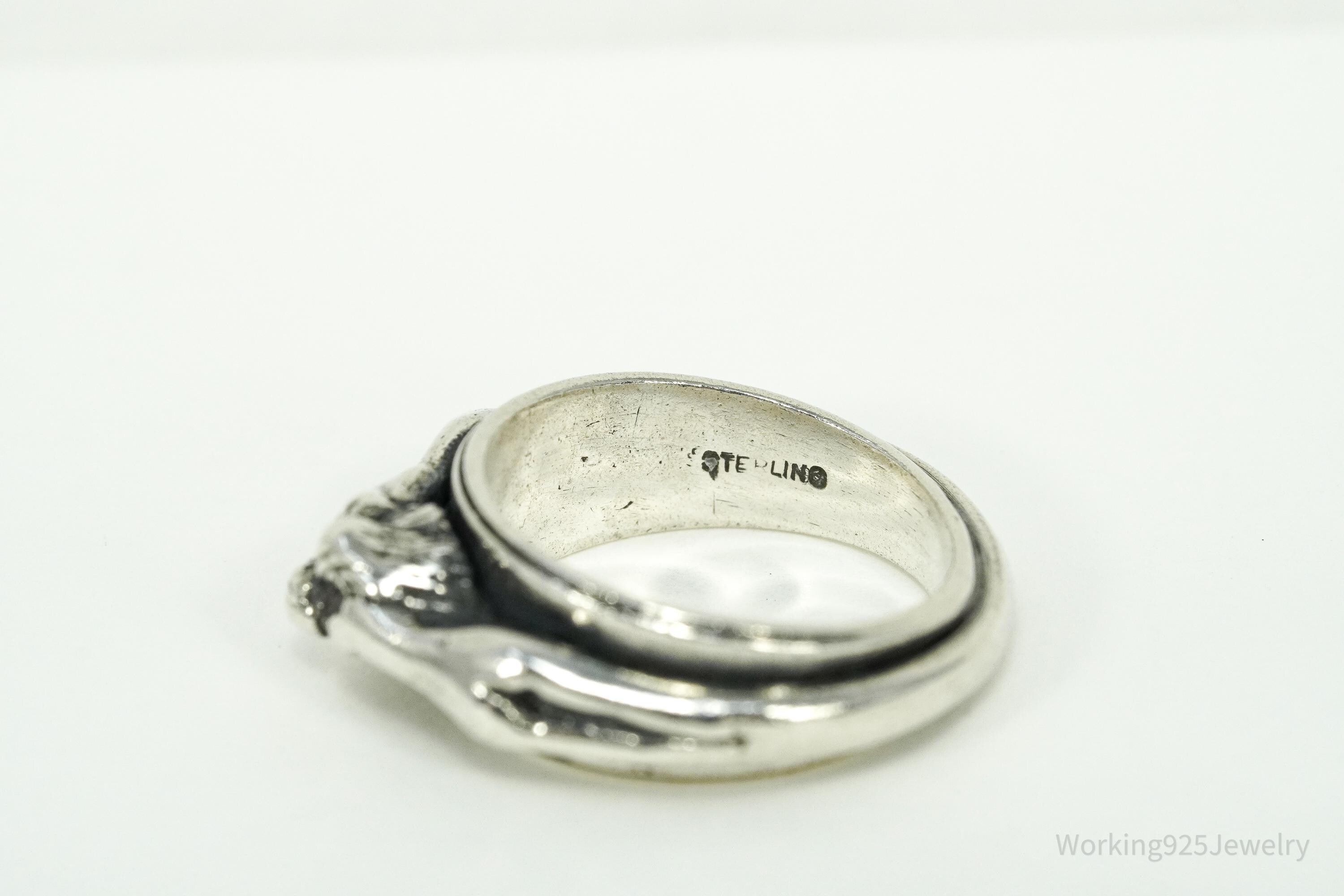 Vintage Kissing Couple Lovers Sex Sterling Silver Ring - Size 6.5