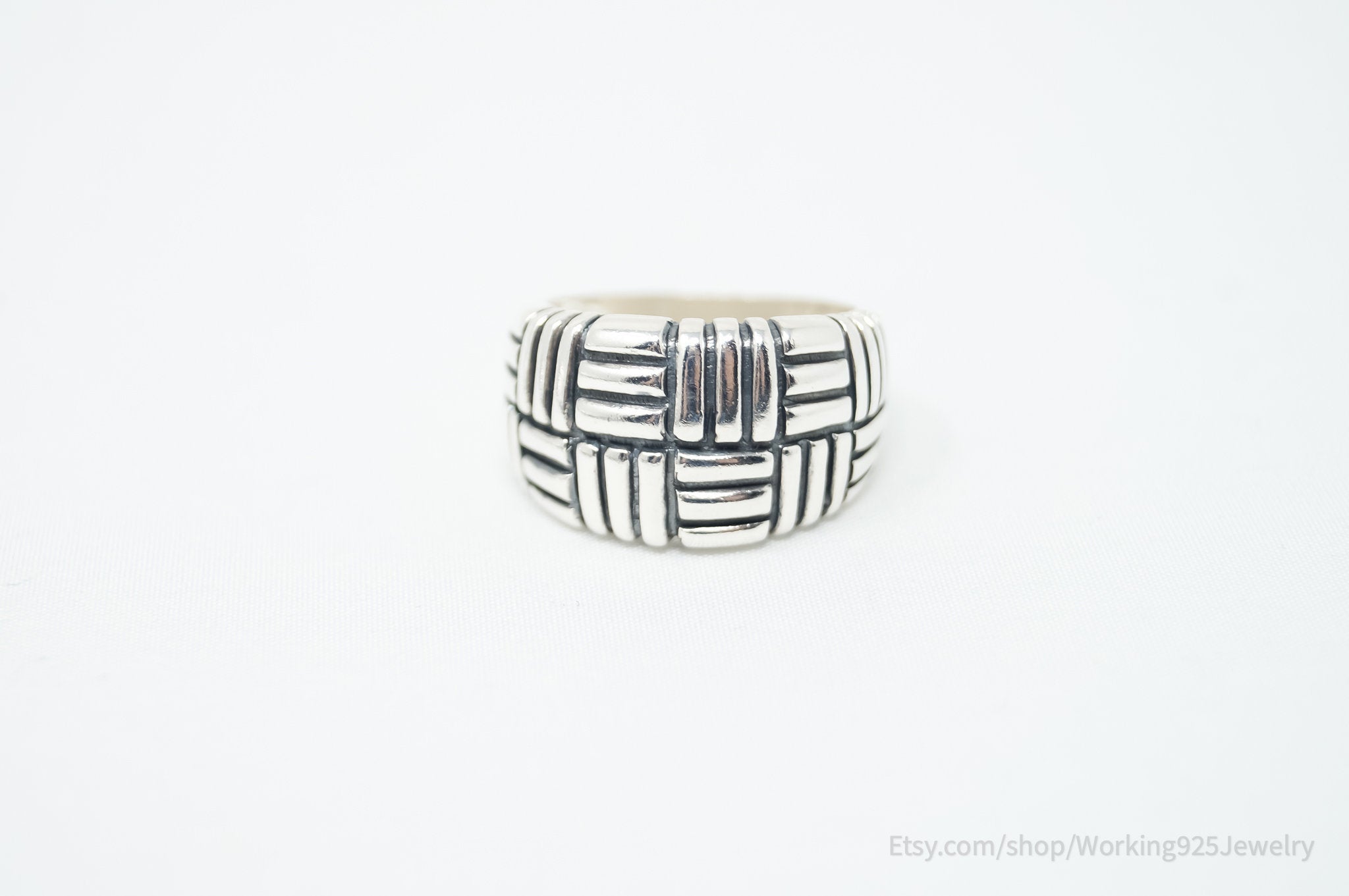 Vintage Modern Sleek Basket Weave Western Ring Sterling Silver - Size 6.75