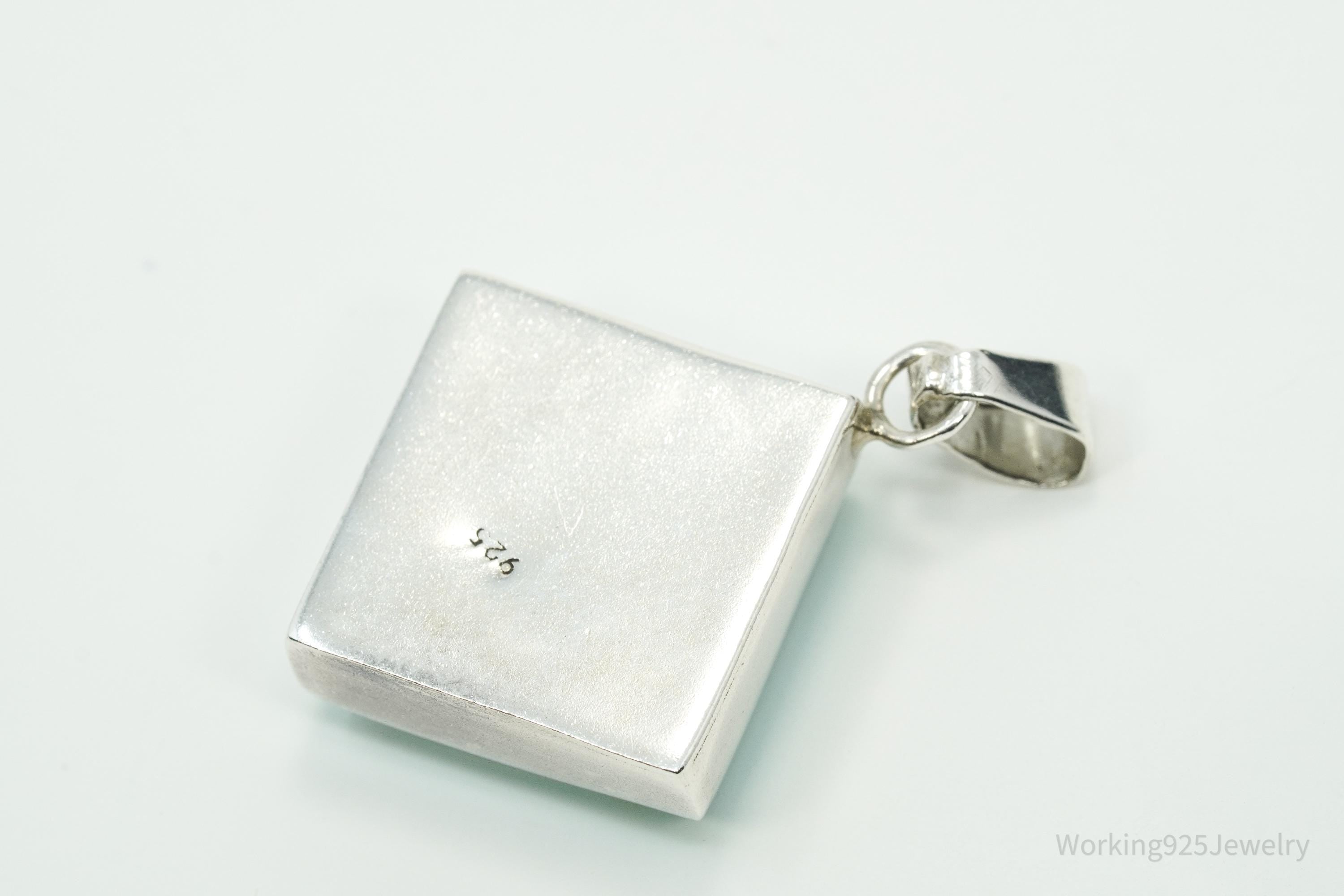 Vintage Turquoise Square Sterling Silver Necklace Pendant