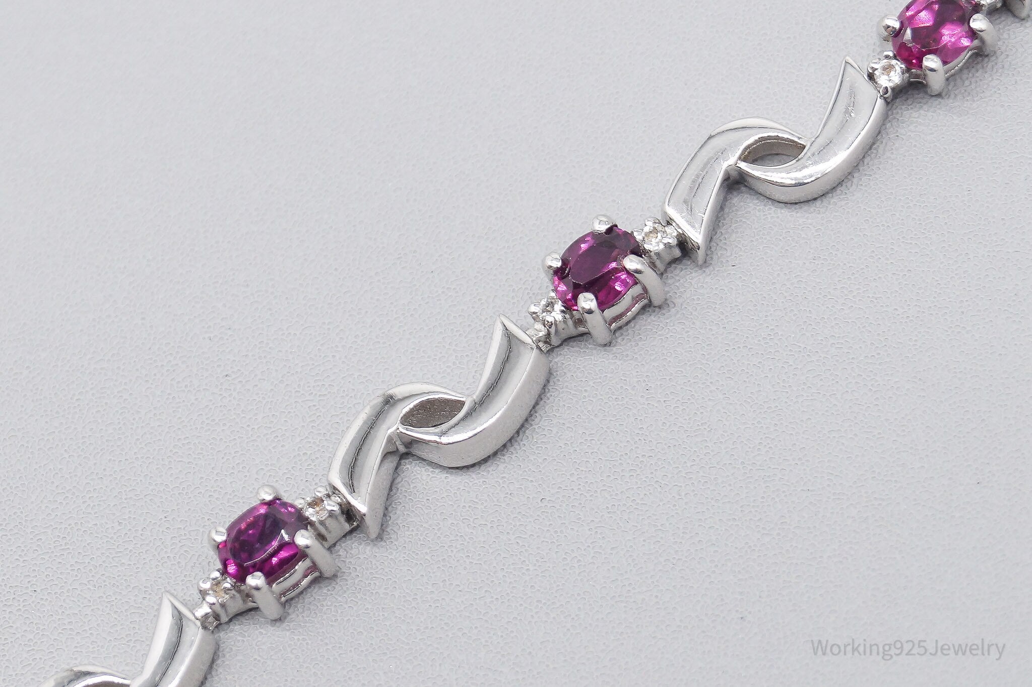 JTV TGGC Pink Tourmaline & White Topaz Sterling Silver Bracelet 8"