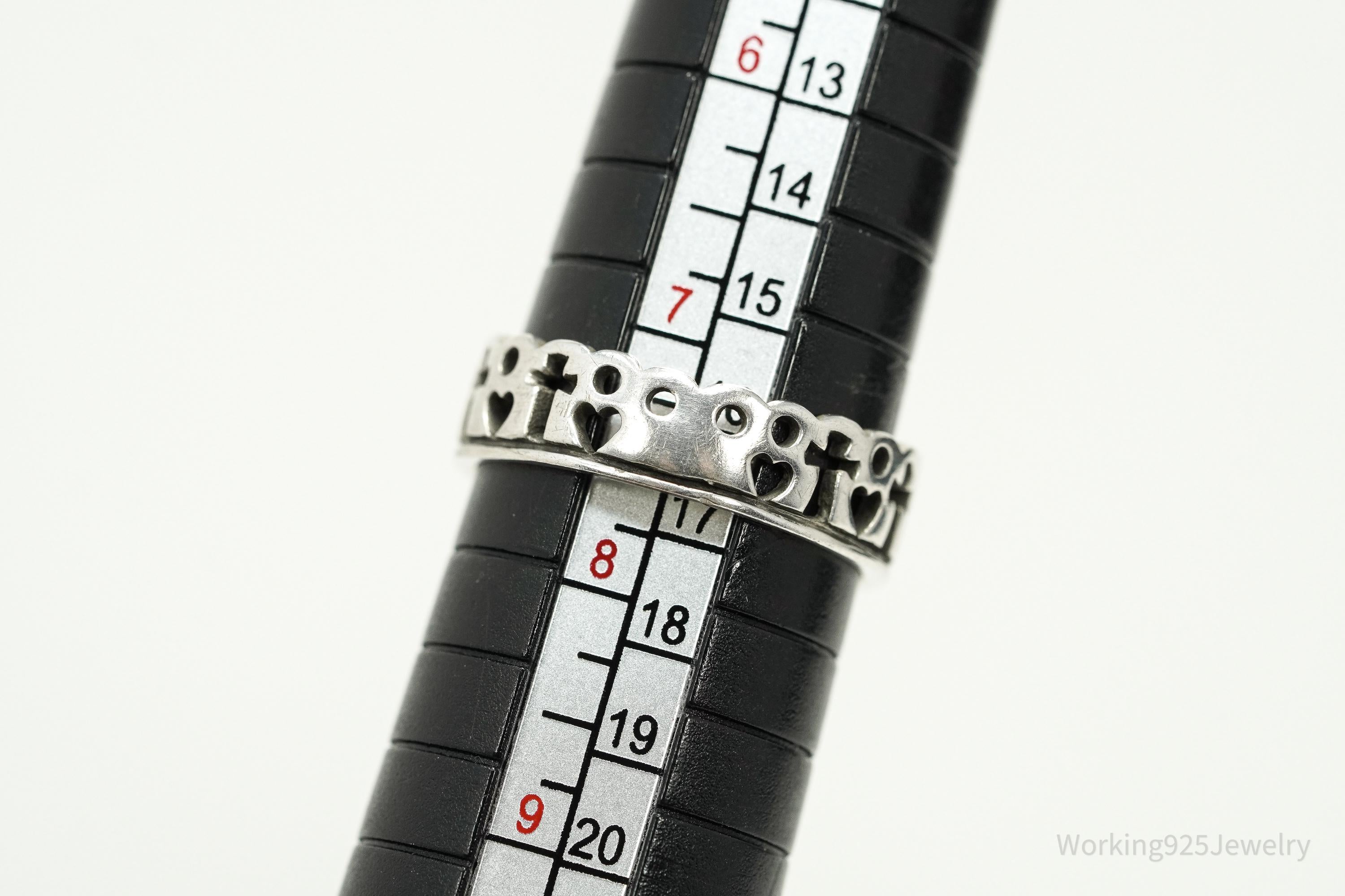 Vintage Hearts & Crosses Silver Ring - Size 7.5