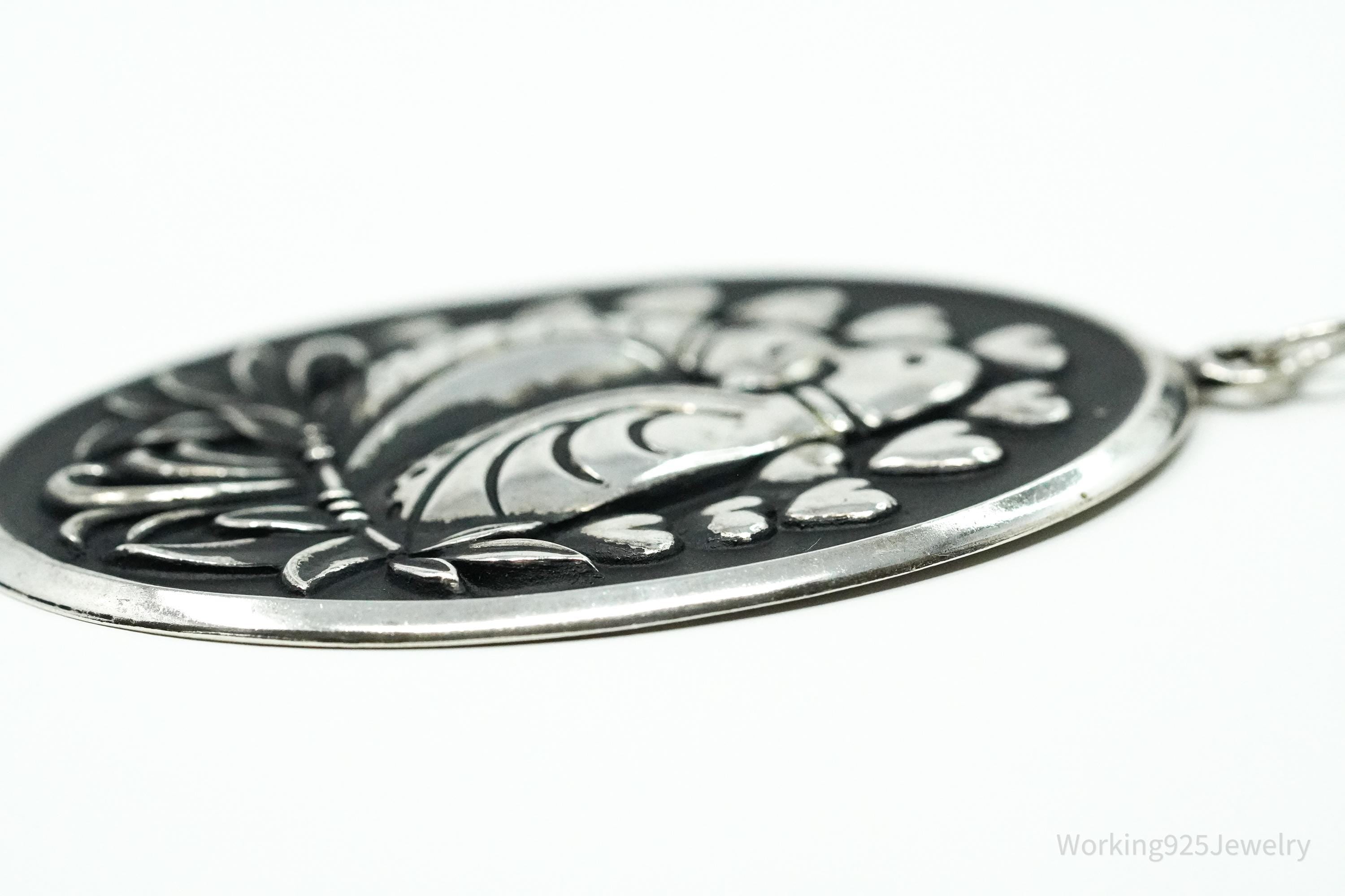 Vintage Large Puffy Birds International Sterling Silver Tree Ornament Pendant