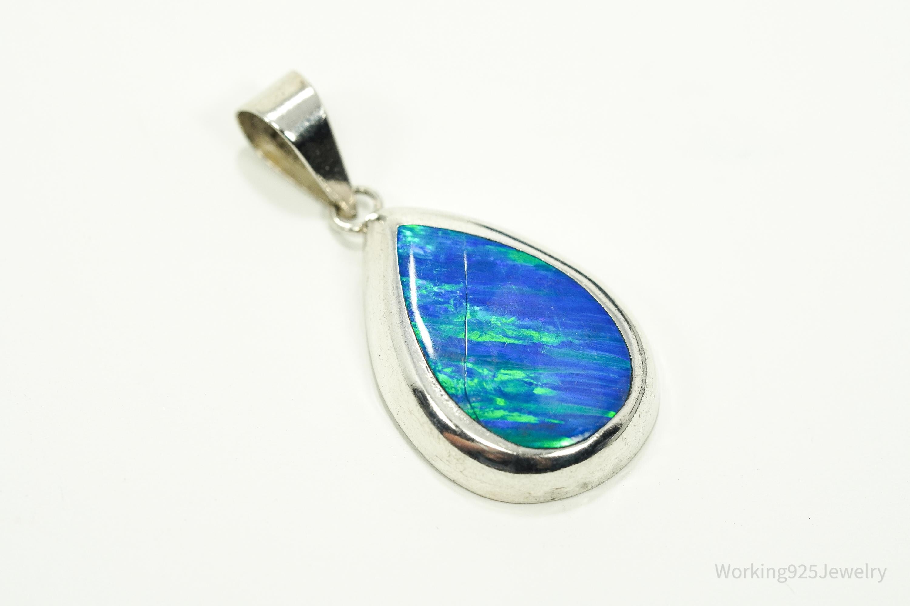 Vintage Opal Inlay Mexico 950 Silver Pendant