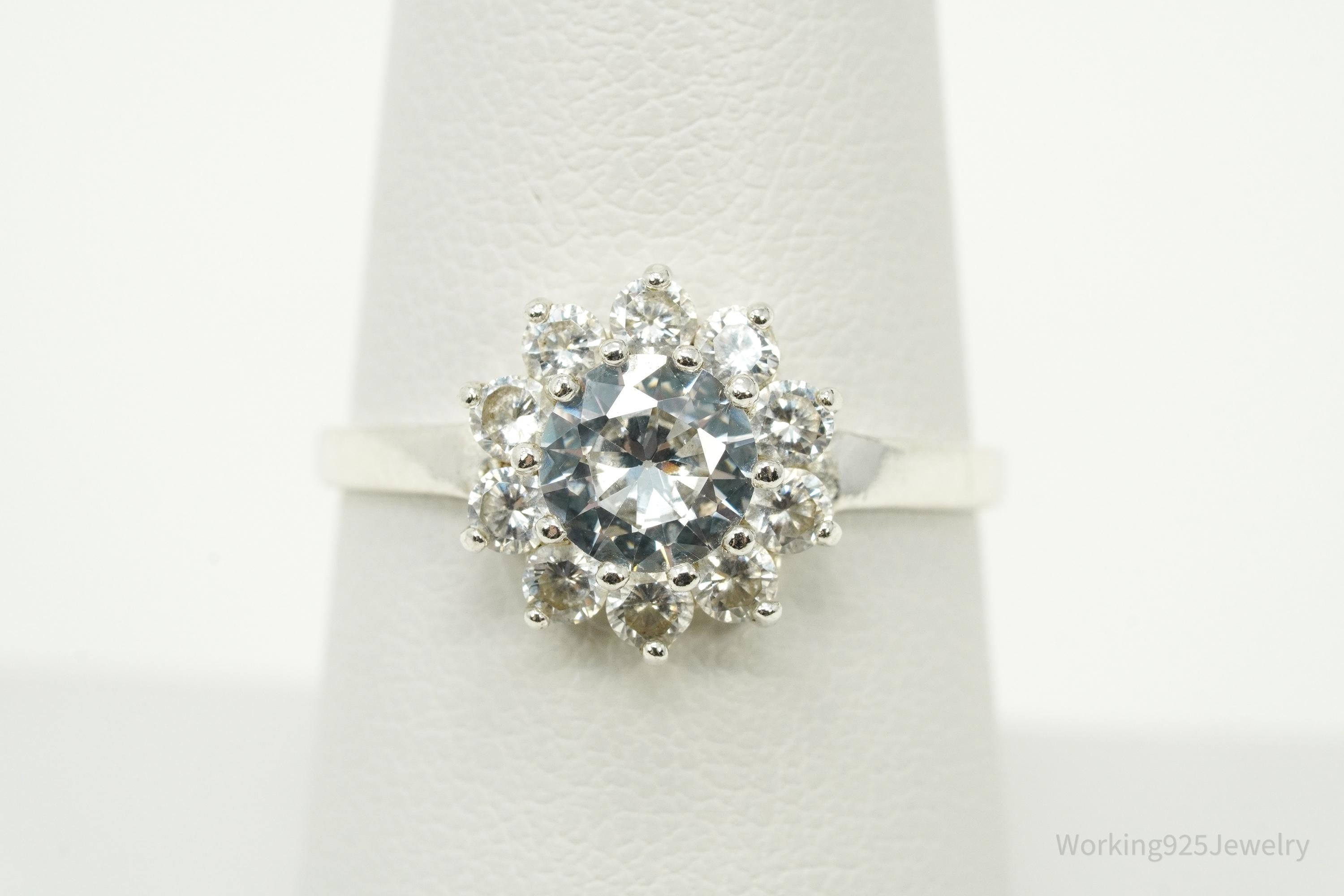Designer Ste Bee Cubic Zirconia Flower Sterling Silver Ring Size 7.75