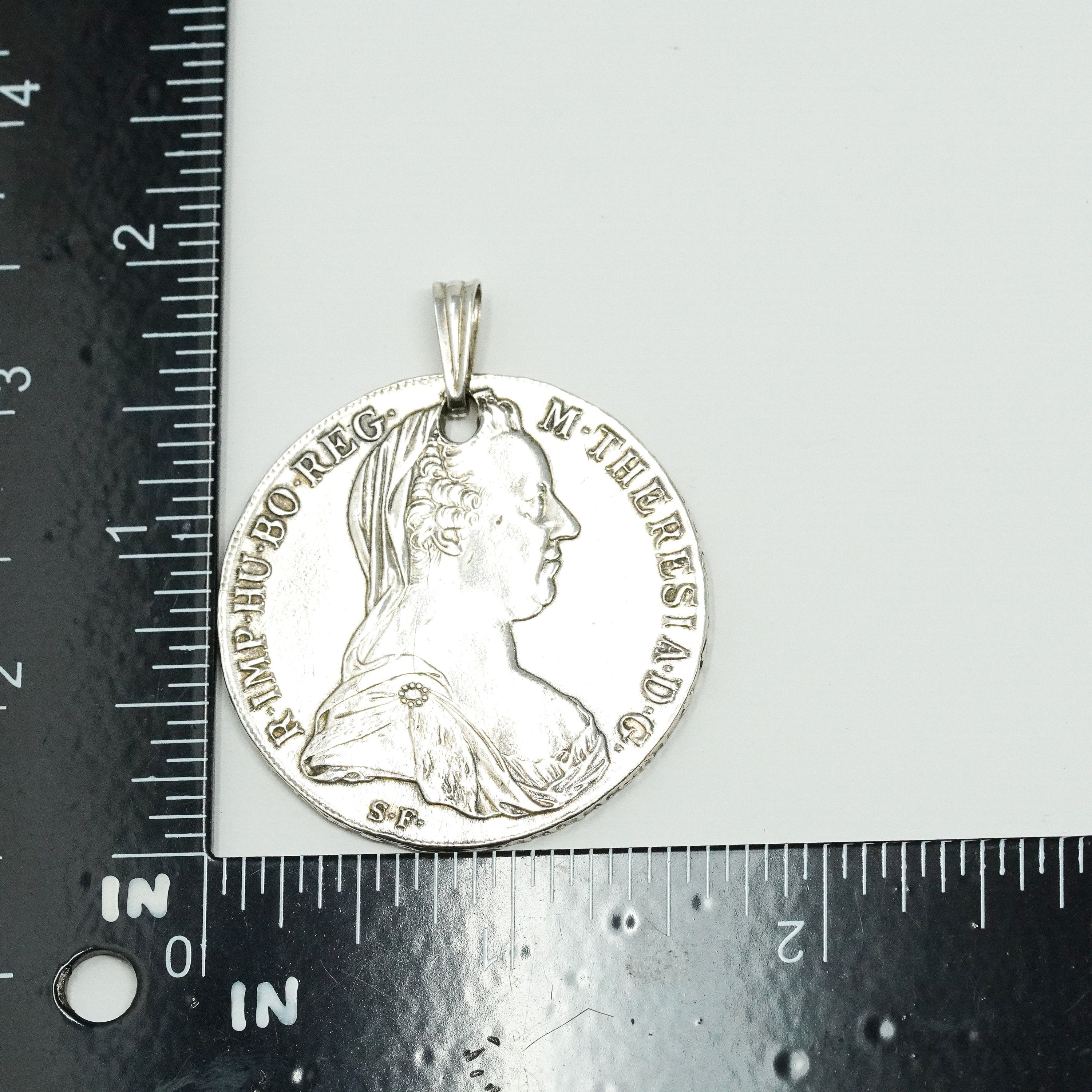 Antique 1780 Austrian Thaler Coin Piece Silver Pendant