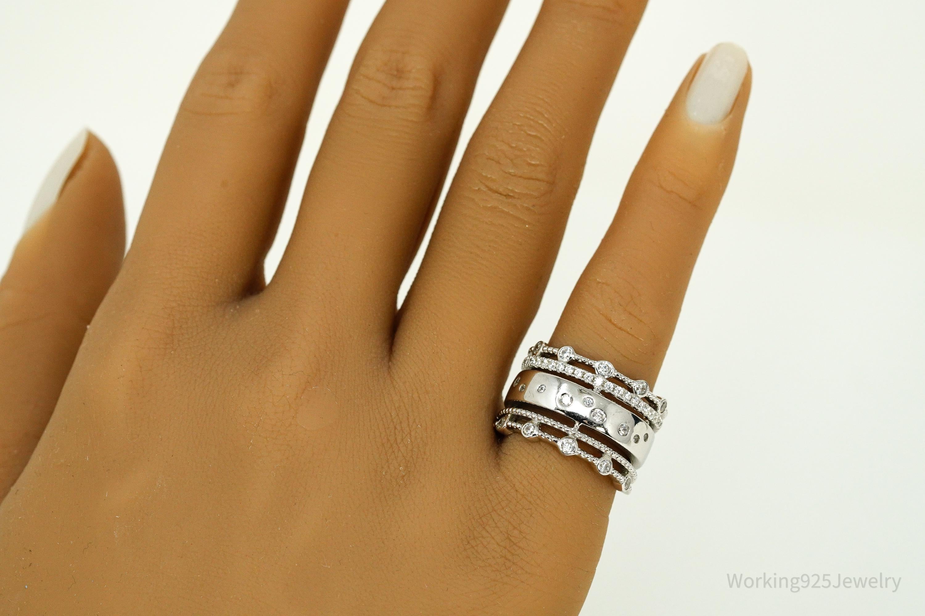 Vintage Cubic Zirconia Sterling Silver Band Ring - Size 6.25