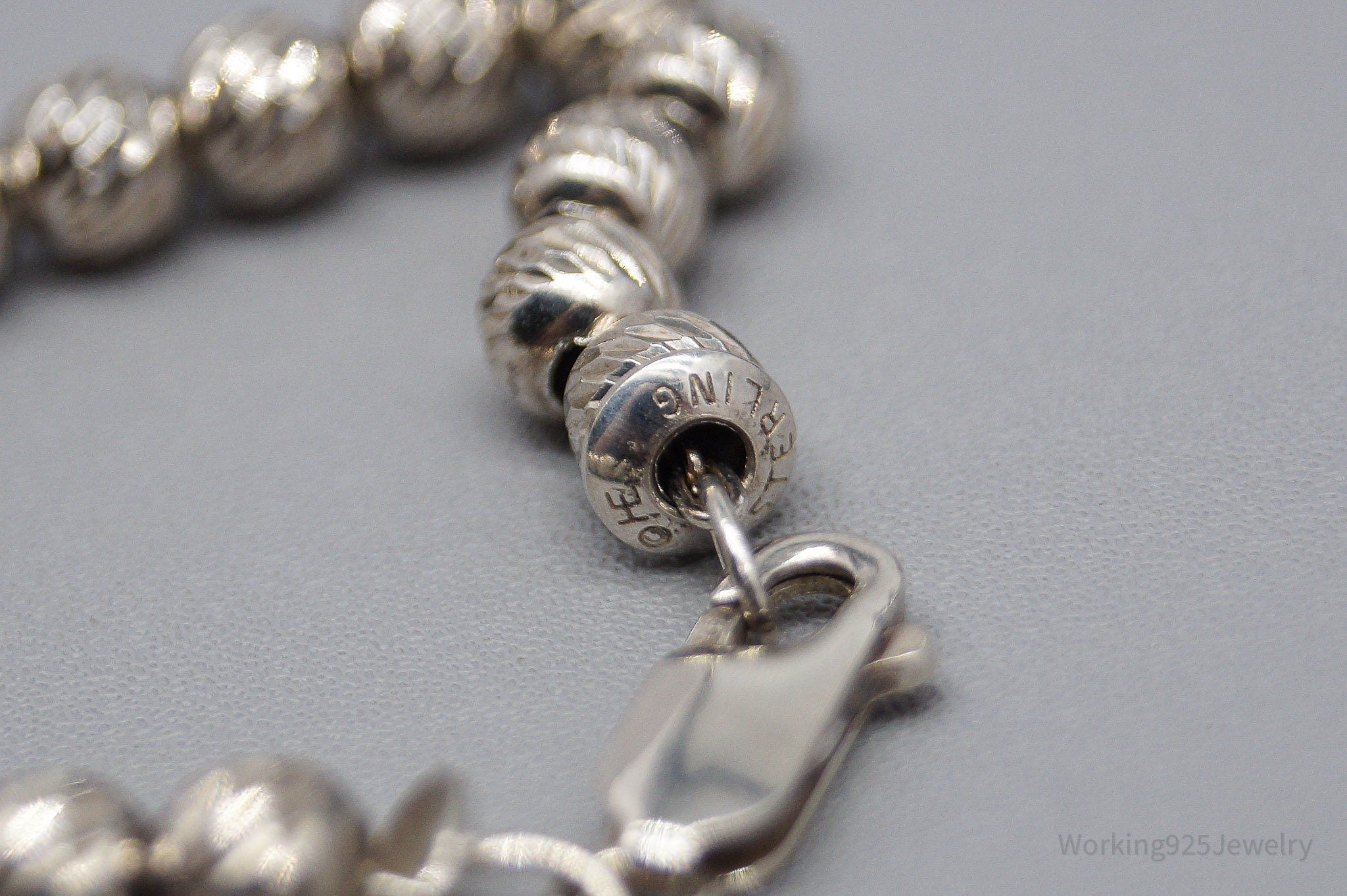 Vintage Textured Ball Beaded Chains Link Sterling Silver Bracelet - 7 3/8"
