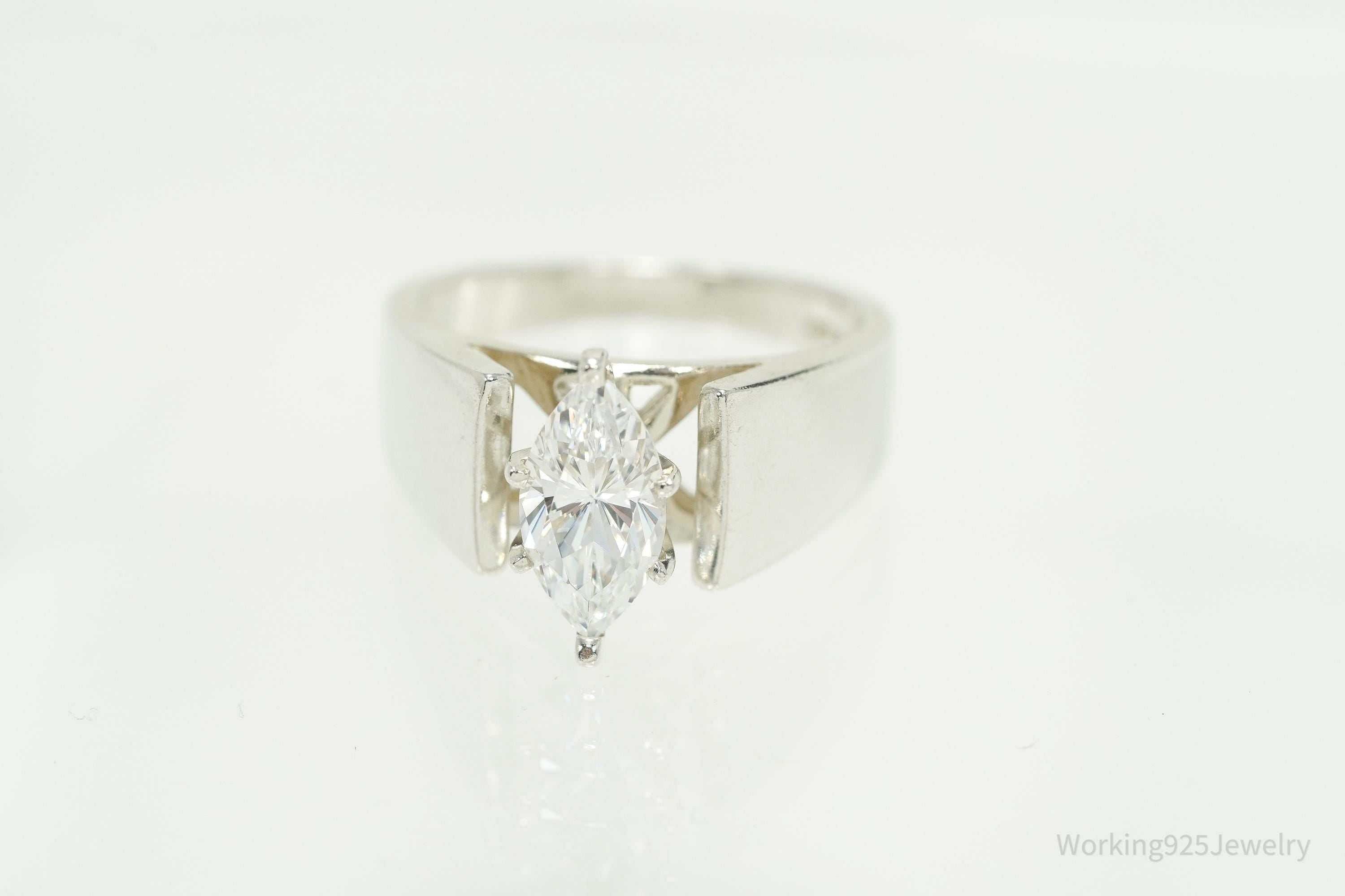 Vintage Diamonique Cubic Zirconia Sterling Silver Ring - Size 8.75