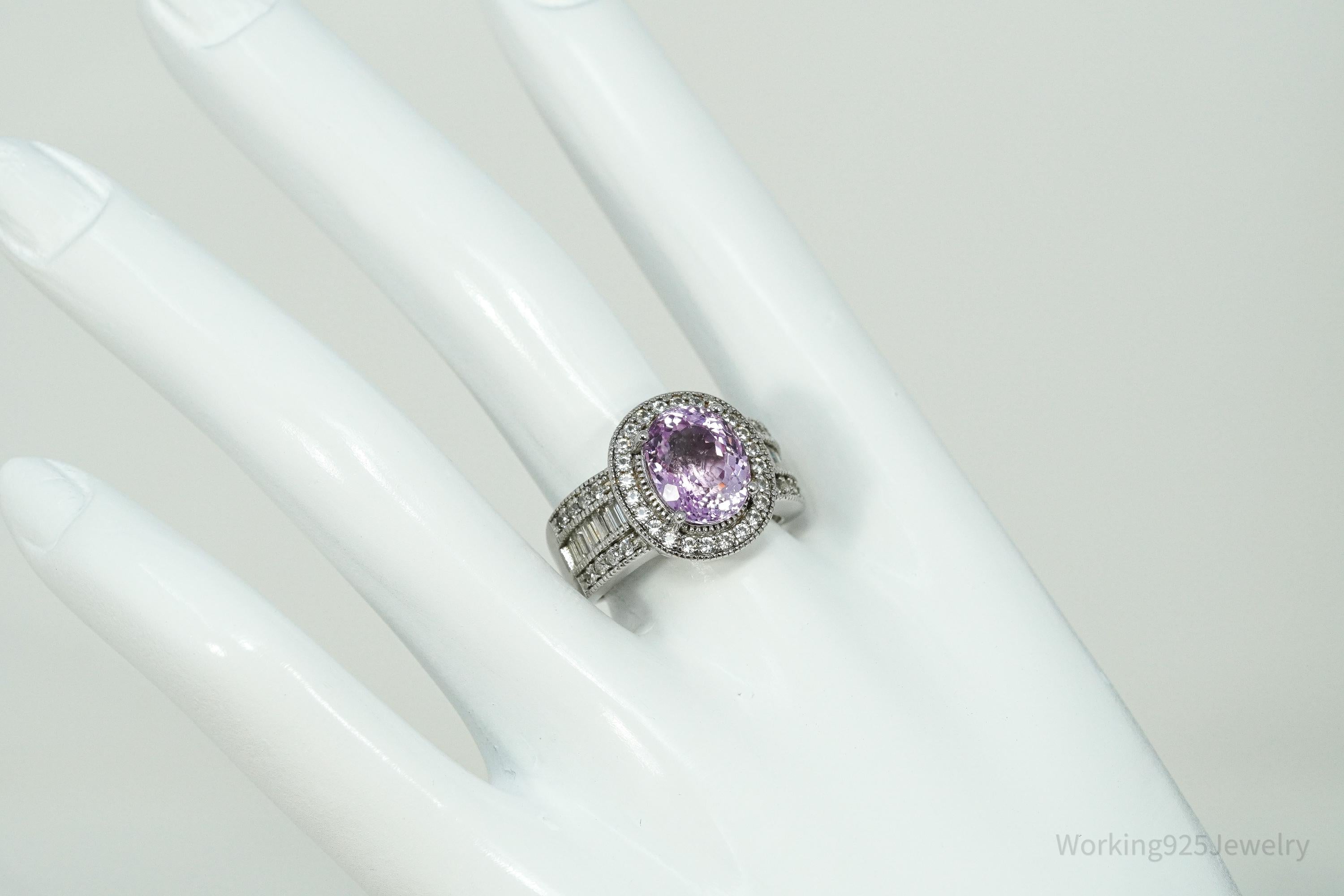 Vintage Amethyst & White Topaz Sterling Silver Ring - Size 8