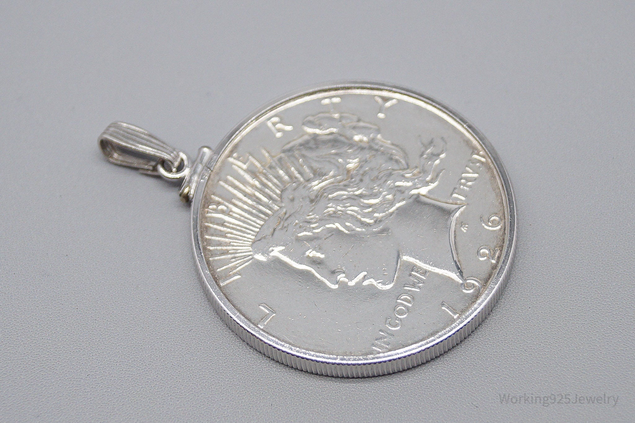 Vintage 1926 S Silver Peace Dollar Coin Sterling Silver Pendant