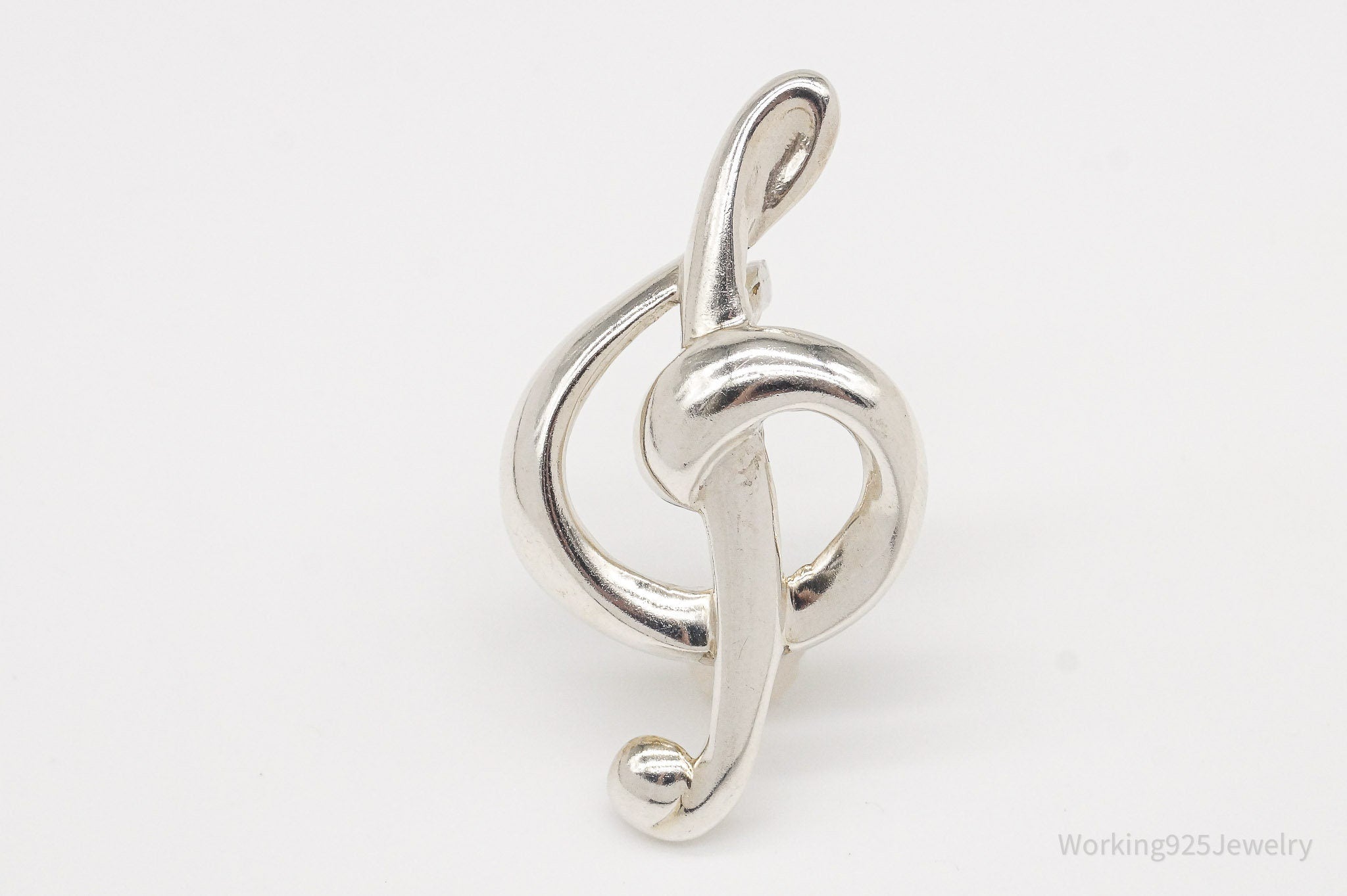 Vintage Treble Clef Music Note Sterling Silver Brooch Pin