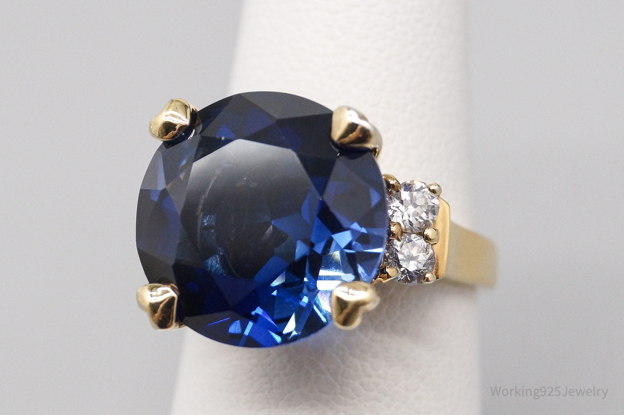 Vintage Lab Sapphire Cubic Zirconia Gold Over Sterling Silver Ring Size 6