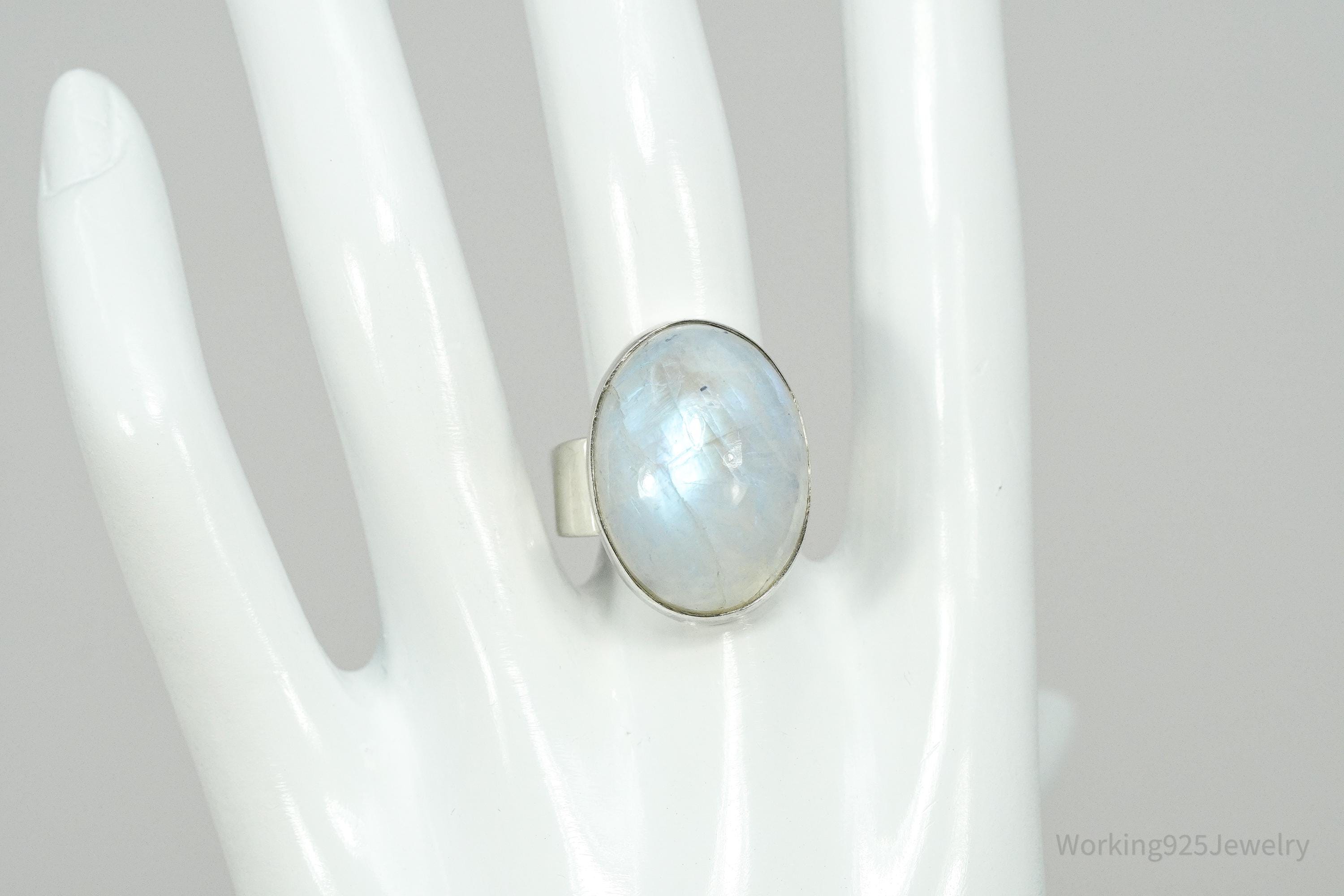 Vintage Large Moonstone Sterling Silver Ring - Size 7.75