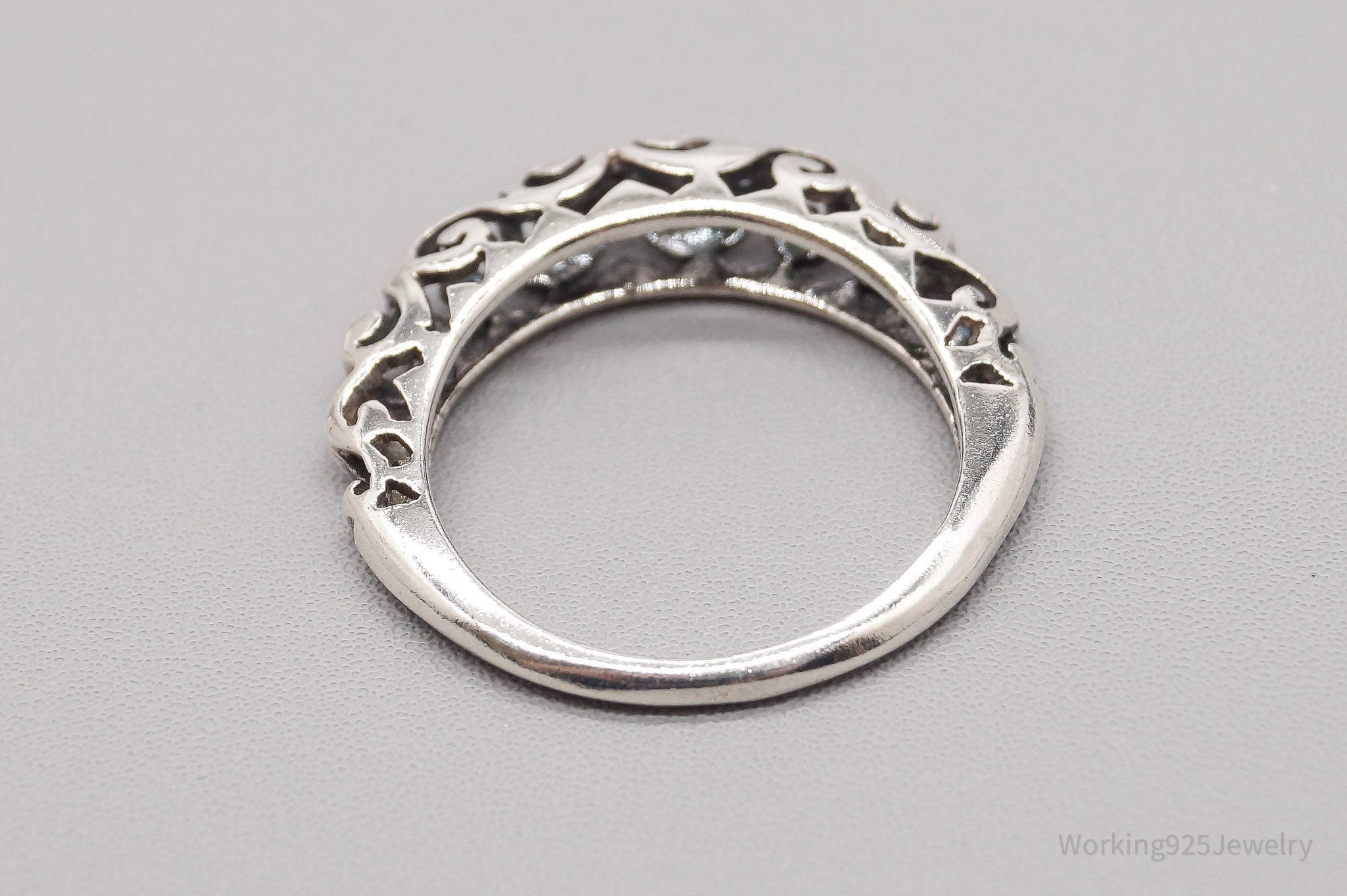 Vintage Tall Scrolls & Swirls Sterling Silver Band Ring - Size 7.75