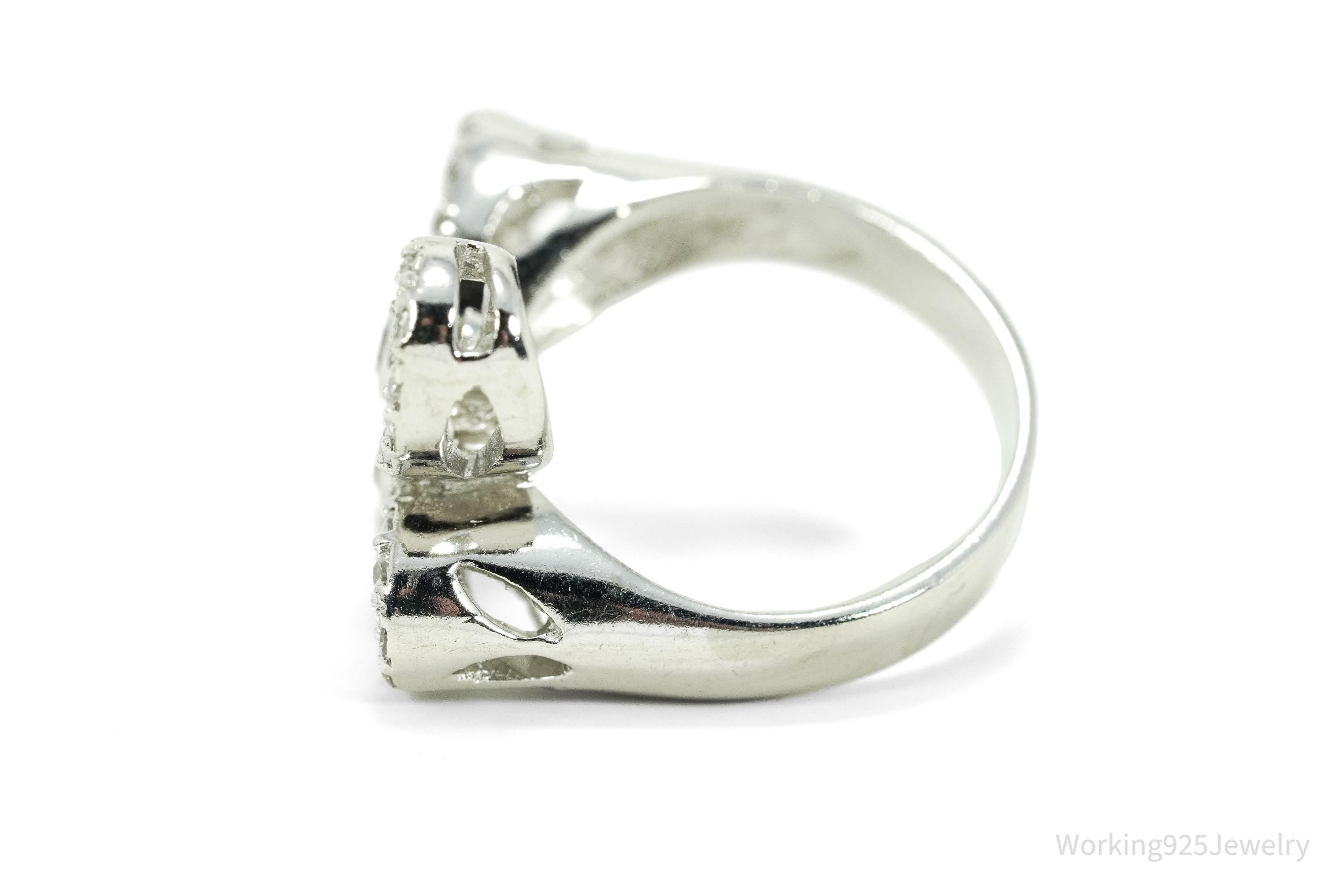 Vintage Cubic Zirconia Butterfly Sterling Silver Ring - Size 6.25