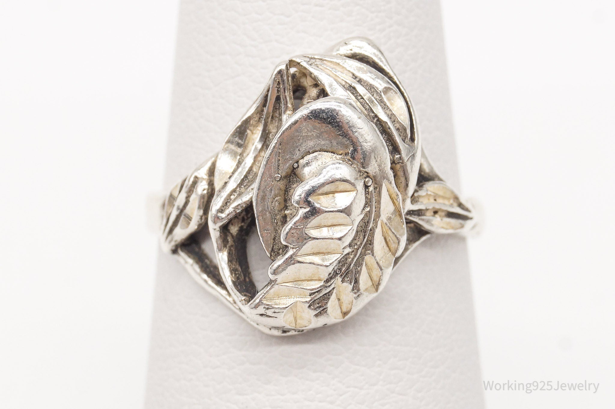 Vintage Leaf Sterling Silver Ring Size 5.75