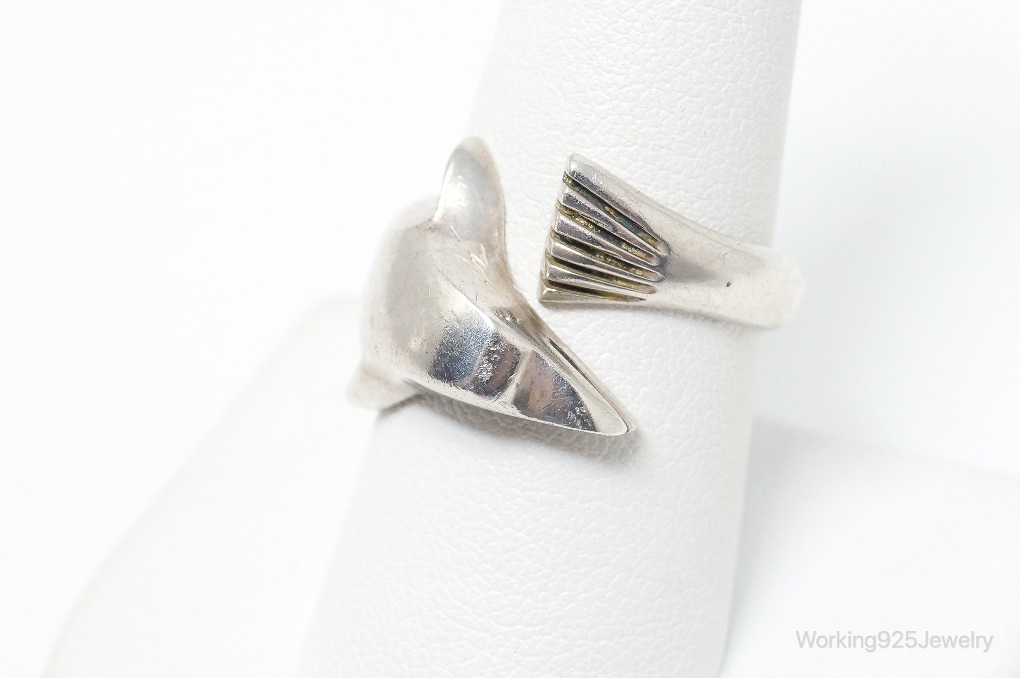 Vintage Taxco Mexico Artisan Dolphin Sterling Silver Wrap Ring - Size 8.25