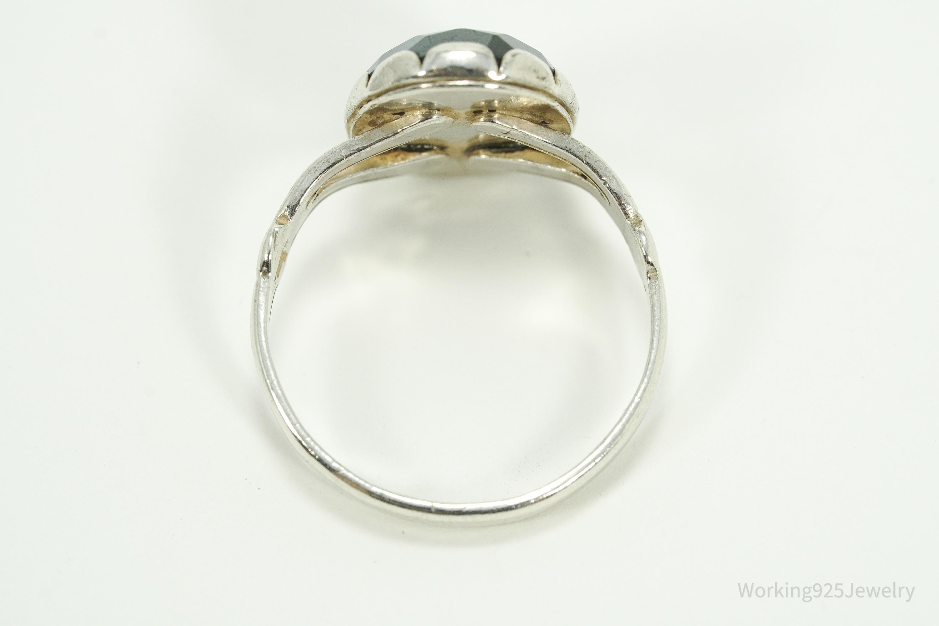 Vintage Native Bell Trading Post Hematite Sterling Silver Ring - Size 7